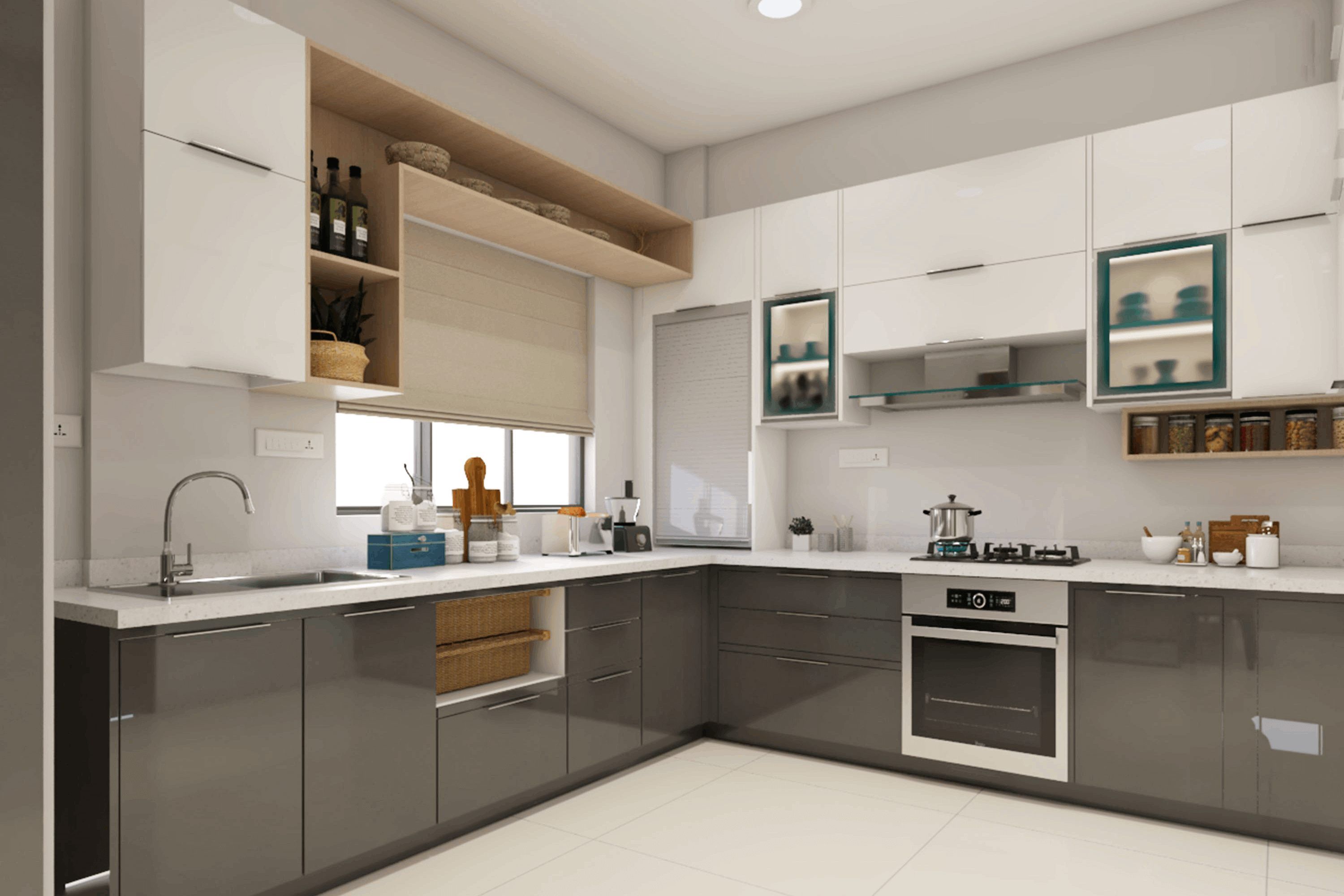 Contemporary L-Shaped Modular Kitchen Design