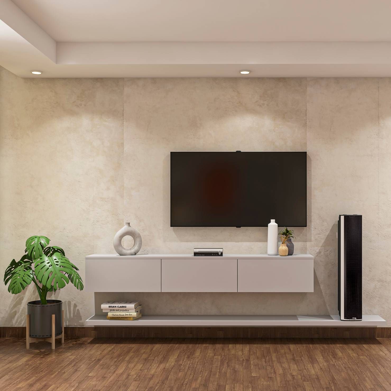 Contemporary TV Unit With Beige Toned Interiors
