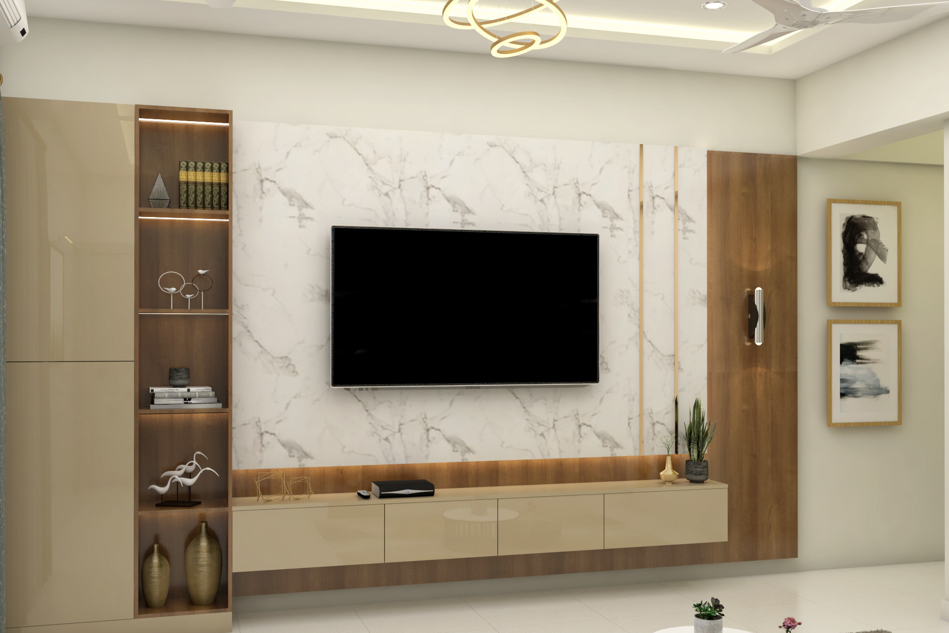 Contemporary TV Unit Design With Marble Wall