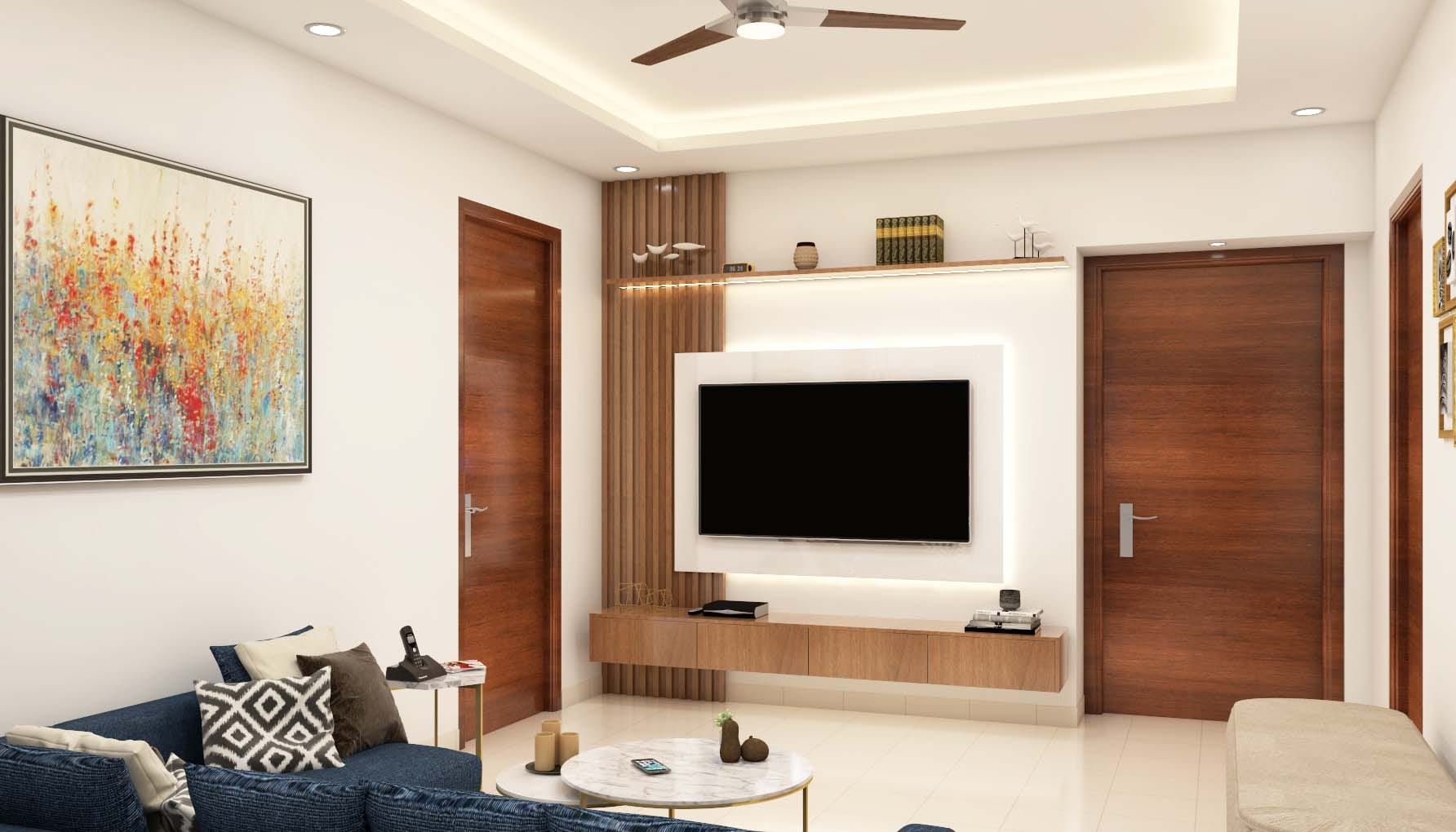 Contemporary TV Unit Design With Wall-Mounted Wooden Storage Unit