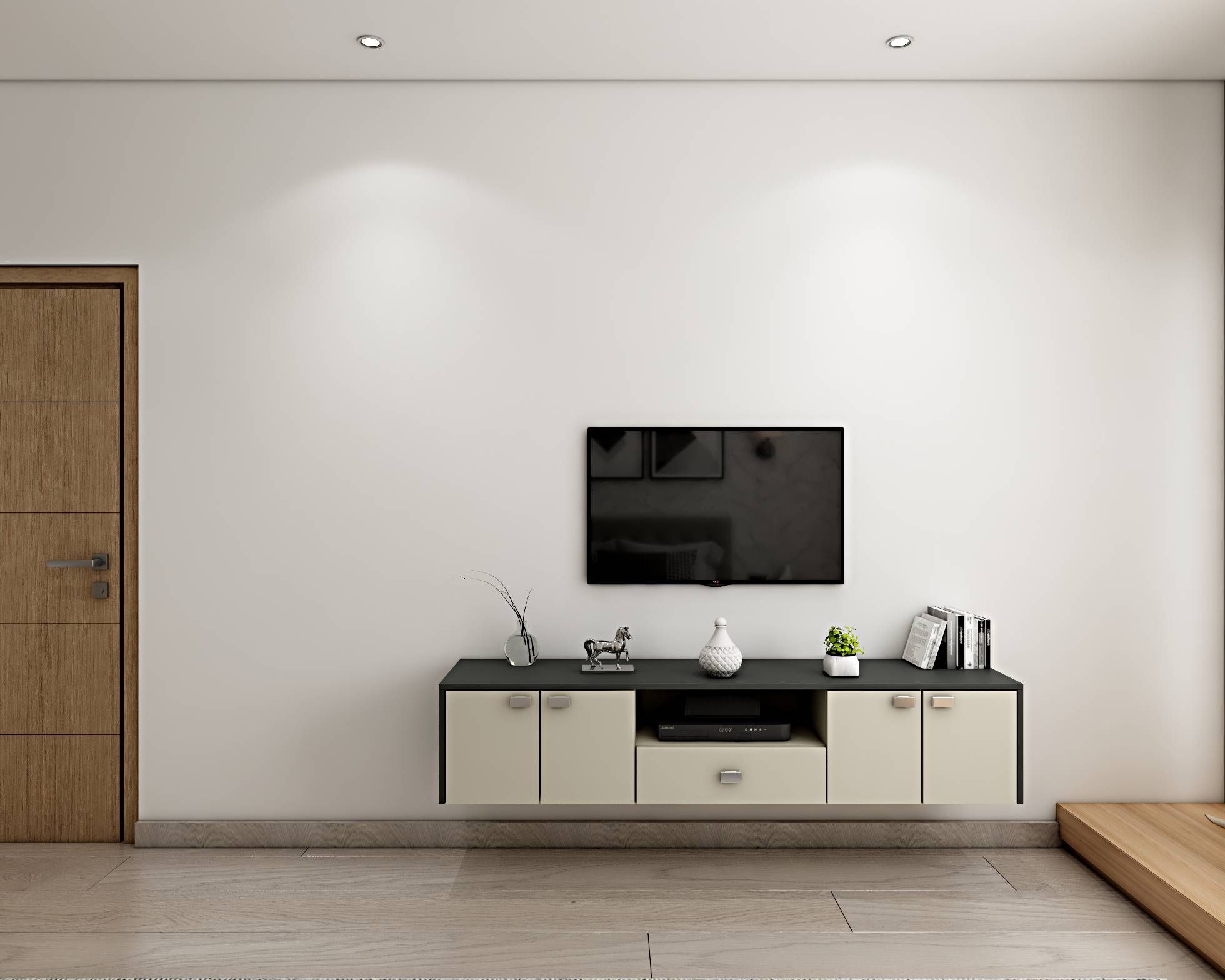 Modern TV Unit Design With Black Console Top