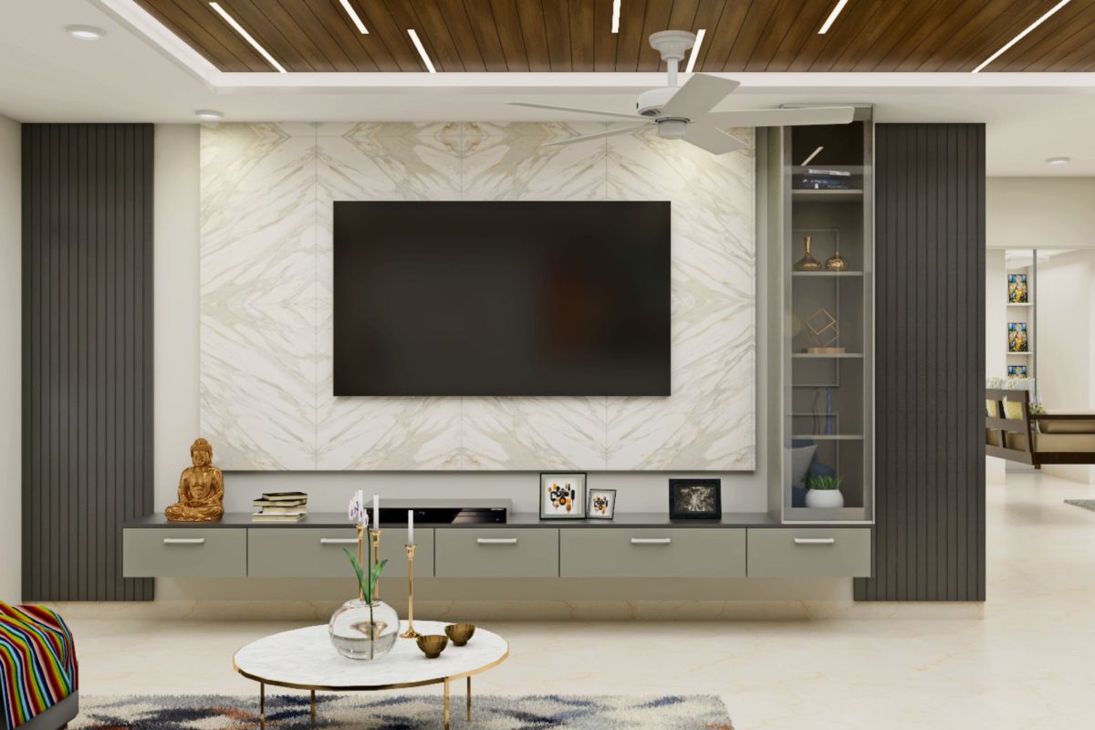 Spacious Modern TV Unit Design With Drawers | Livspace