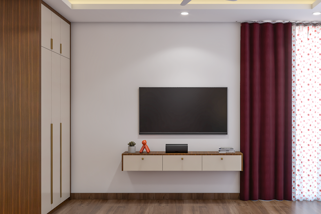 Contemporary Themed Beige And Wood TV Unit Design
