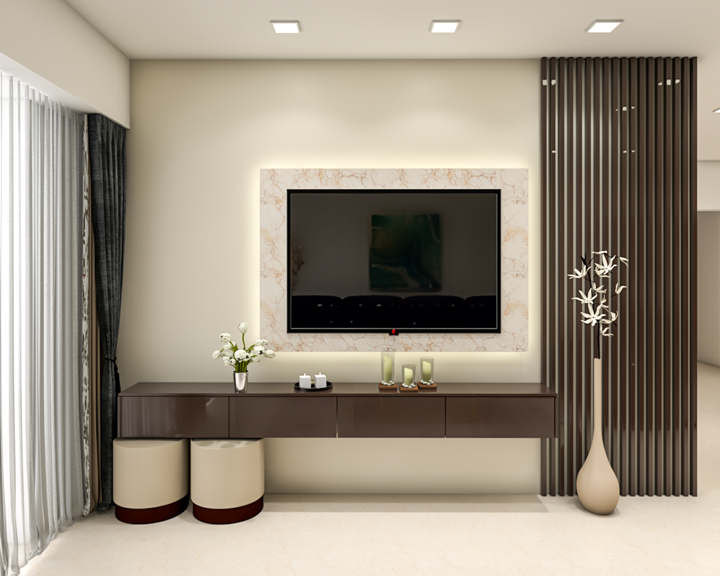 Contemporary TV Unit Styled With Backlights Livspace