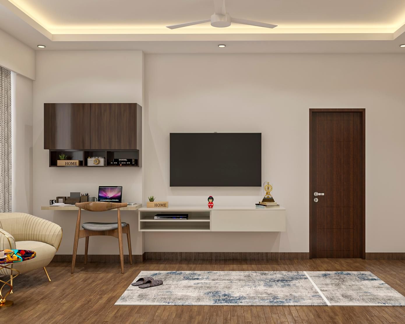 White Wall Mounted Modern TV Unit Design Livspace