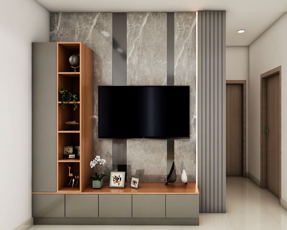 Modern Style TV Unit Design With Grey Interiors | Livspace