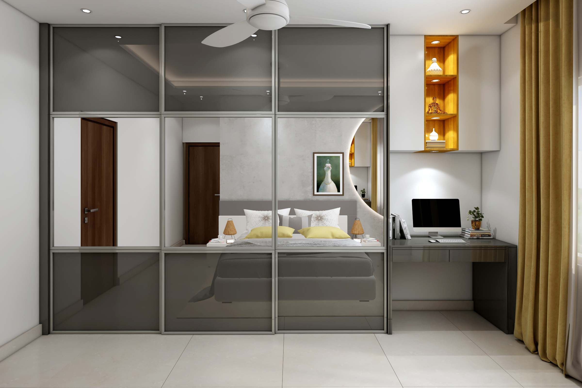 Spacious Sliding Door Wardrobe Design With Glossy Finish | Livspace