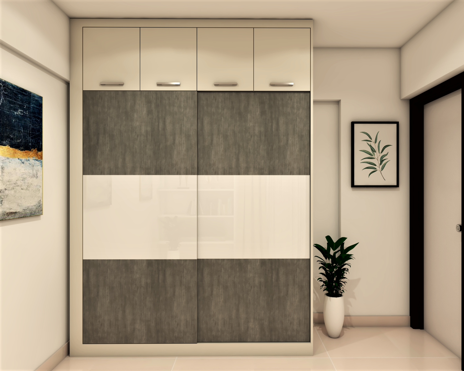 Modern Wardrobe Design With Additional Lofts | Livspace