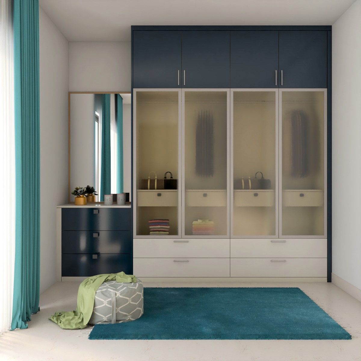 Two-Toned Wardrobe Design with Frosted Glass Door