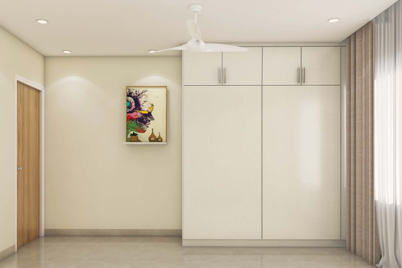 Contemporary Matte-Finished Sliding Door Wardrobe Design In White