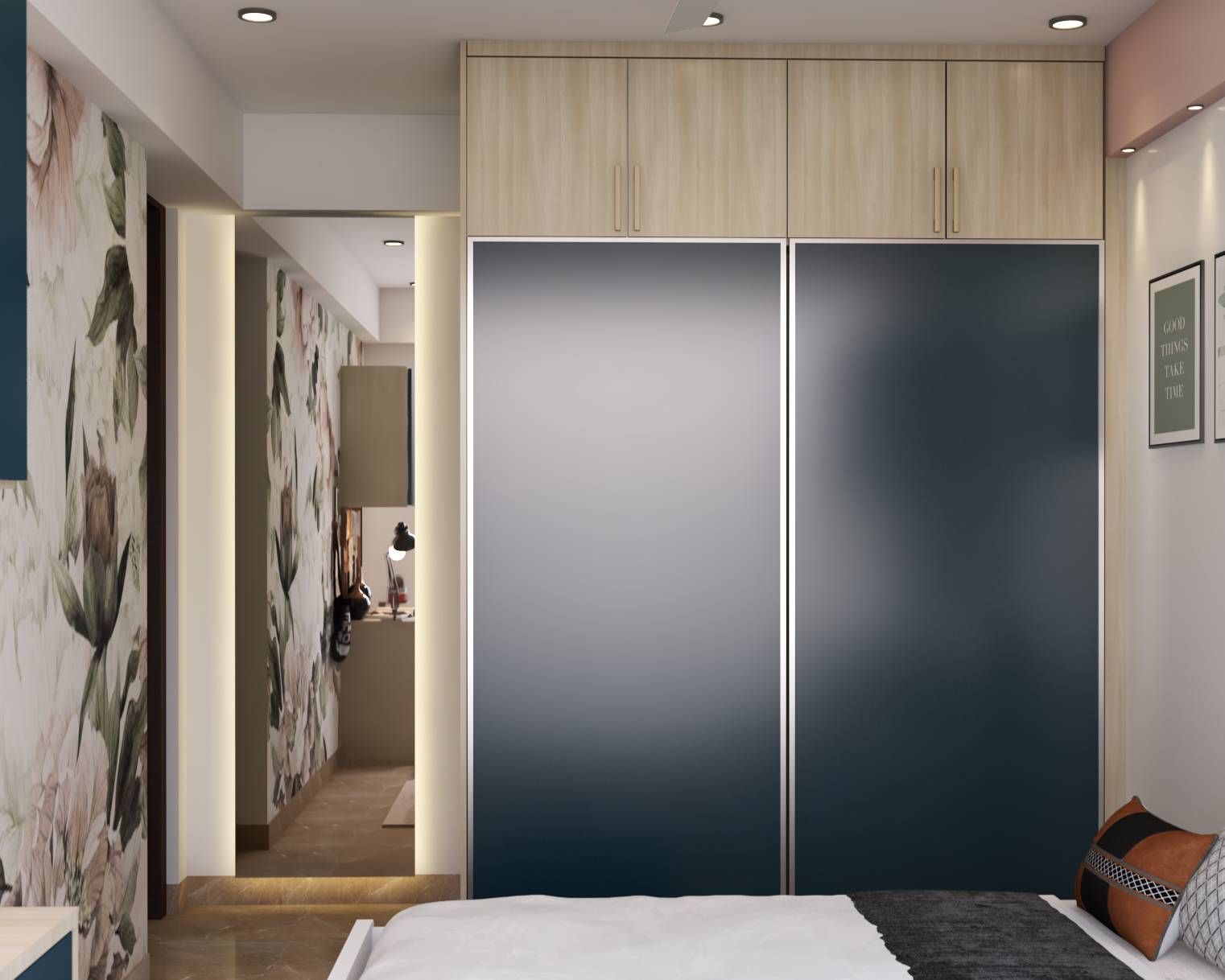 Modern Blue Sliding Door Wardrobe Design