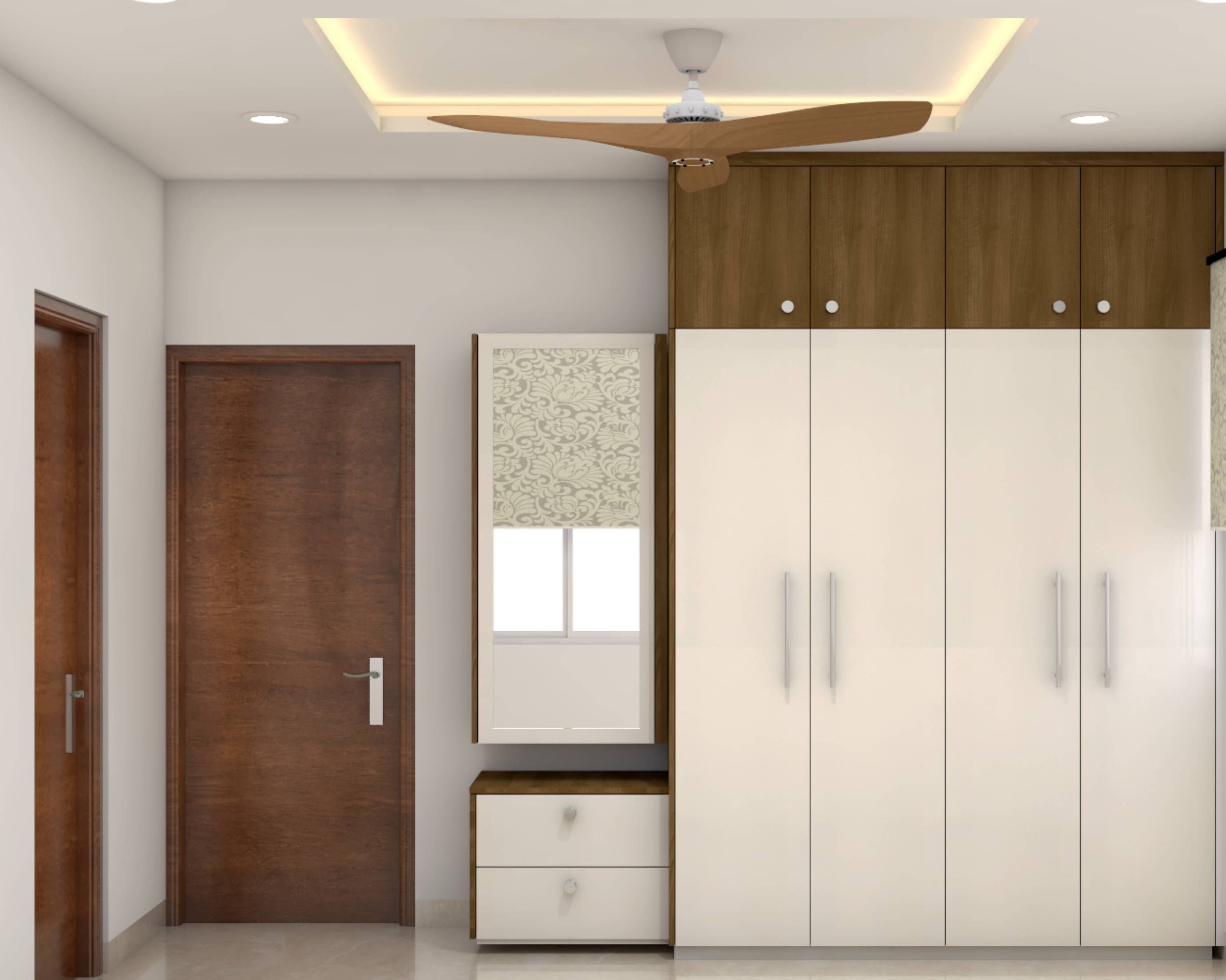 Modern White And Wood Themed Spacious Wardrobe Design | Livspace