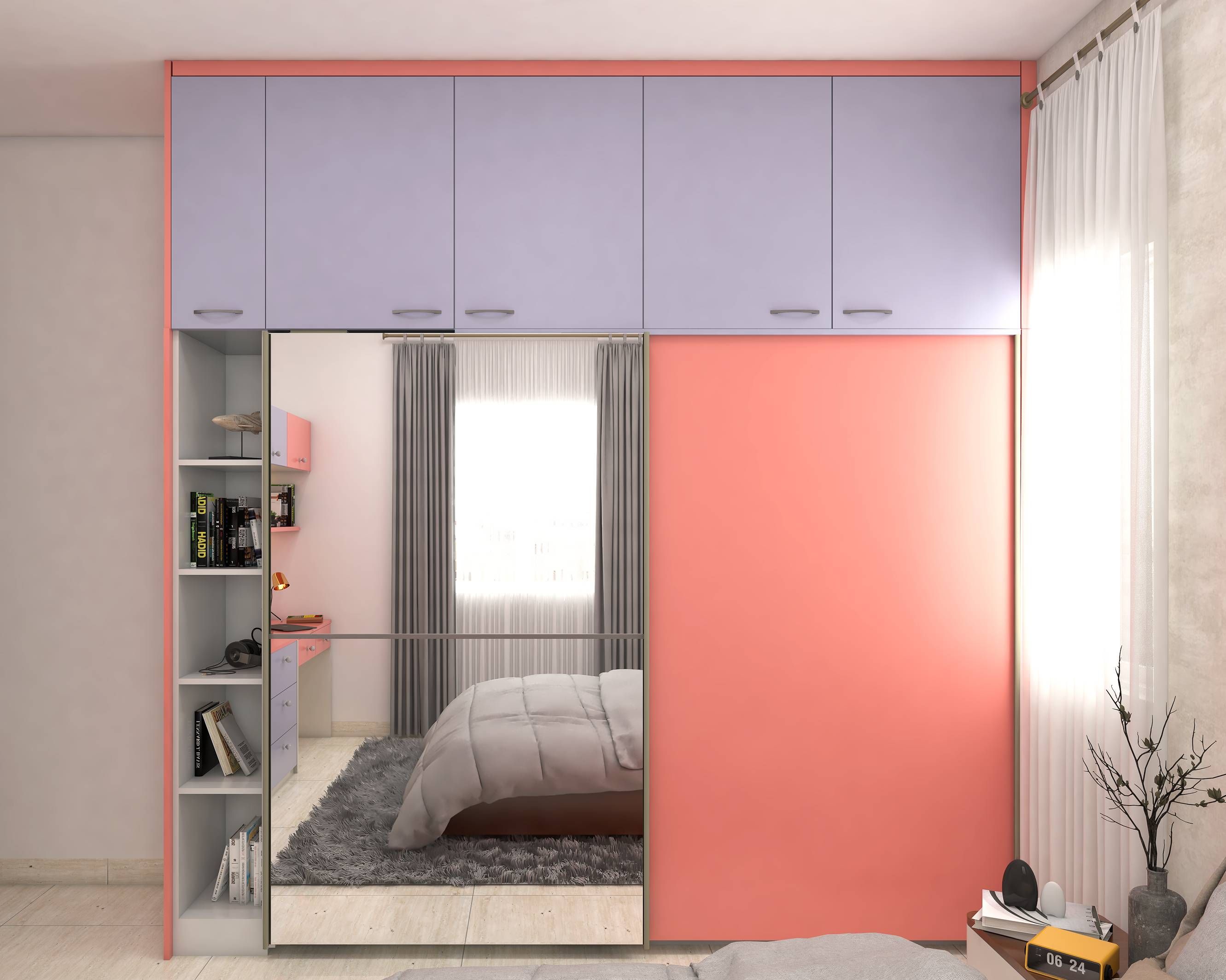 peach and purple bedroom