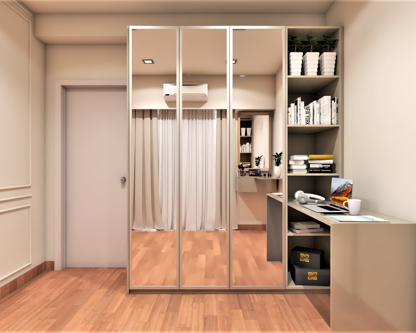 Compact Modern Wardrobe Design With Glass Doors