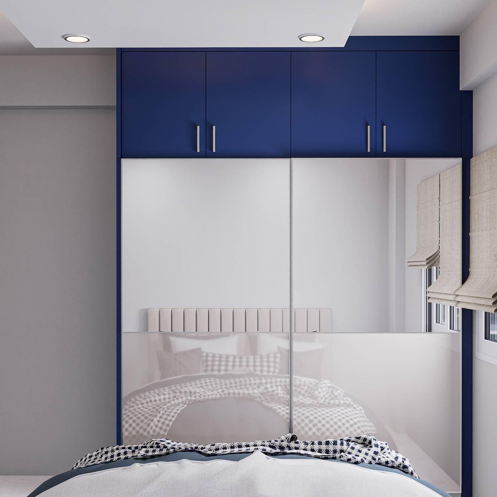 Spacious Cupboard Design In Blue And White Livspace