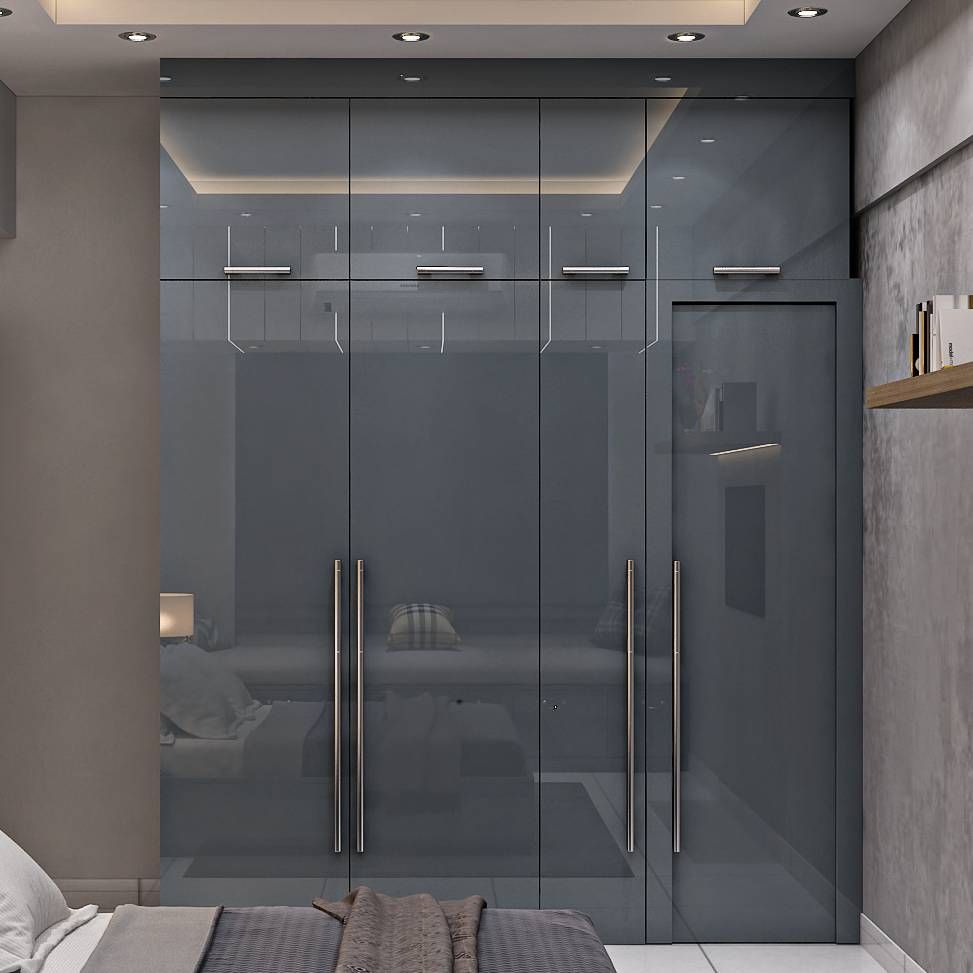 Grey Contemporary Compact Wardrobe Design With Loft