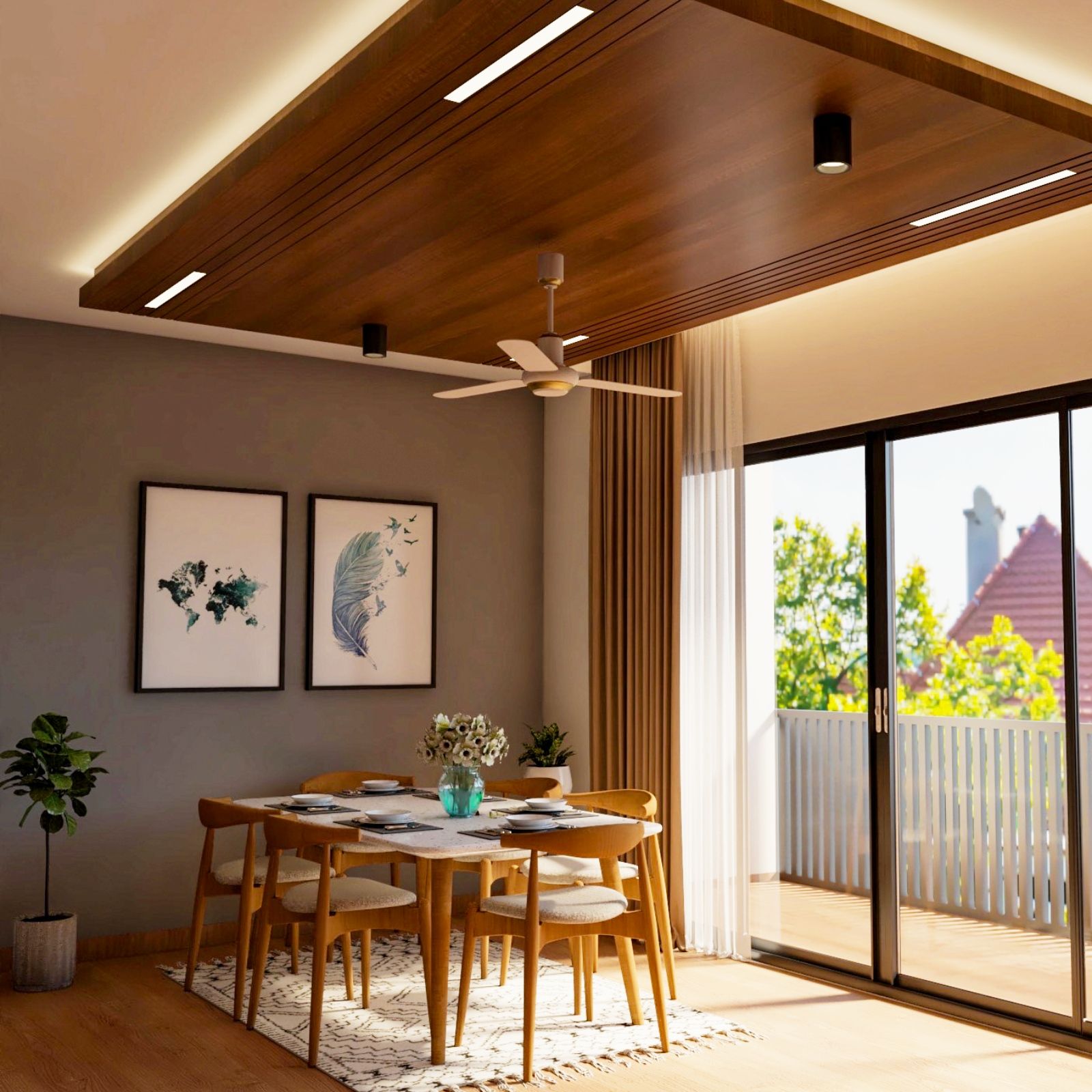 Rectangular Wooden False Ceiling Design With Recessed Cove Lights