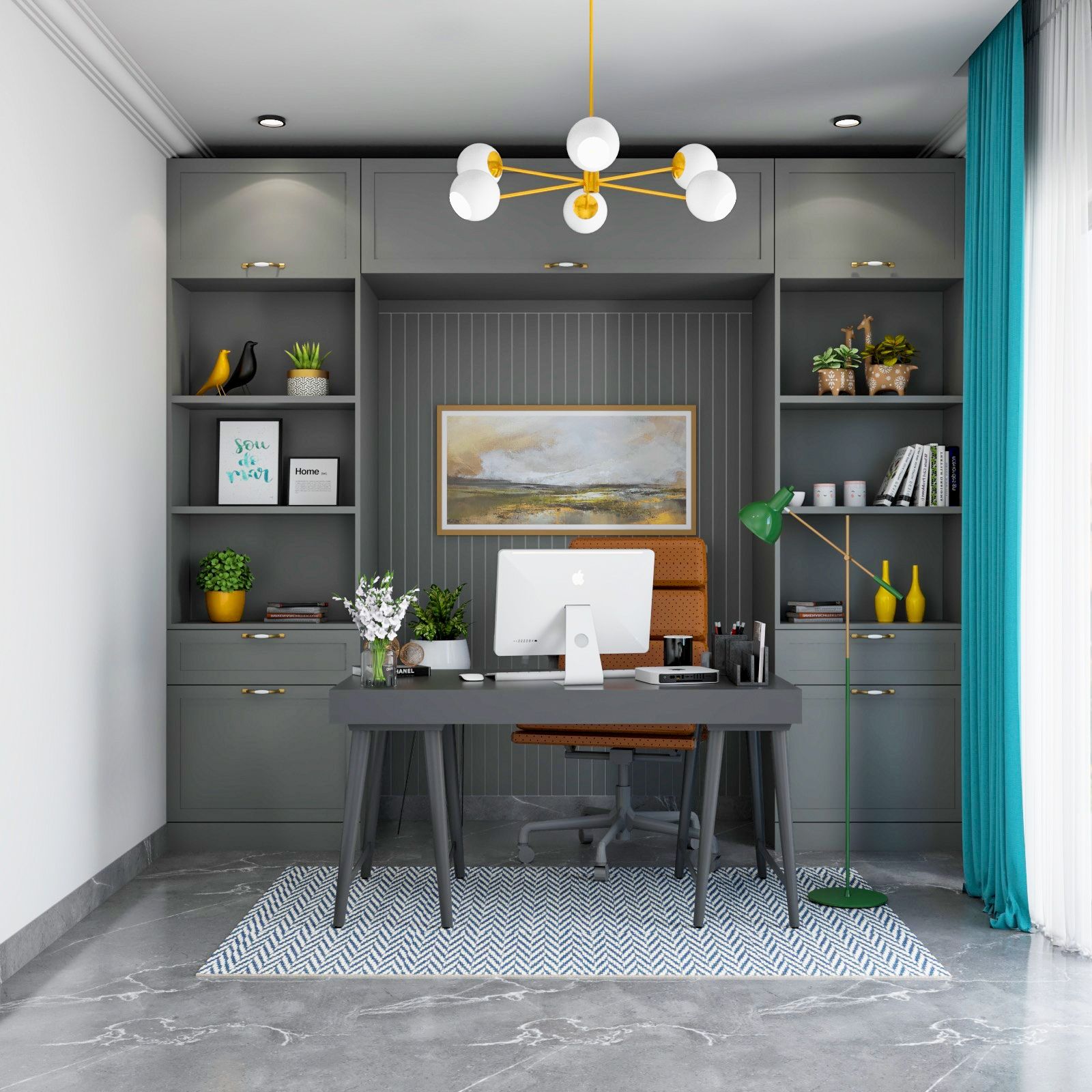 Classic River Stone Grey Home Office Design With Storage Unit