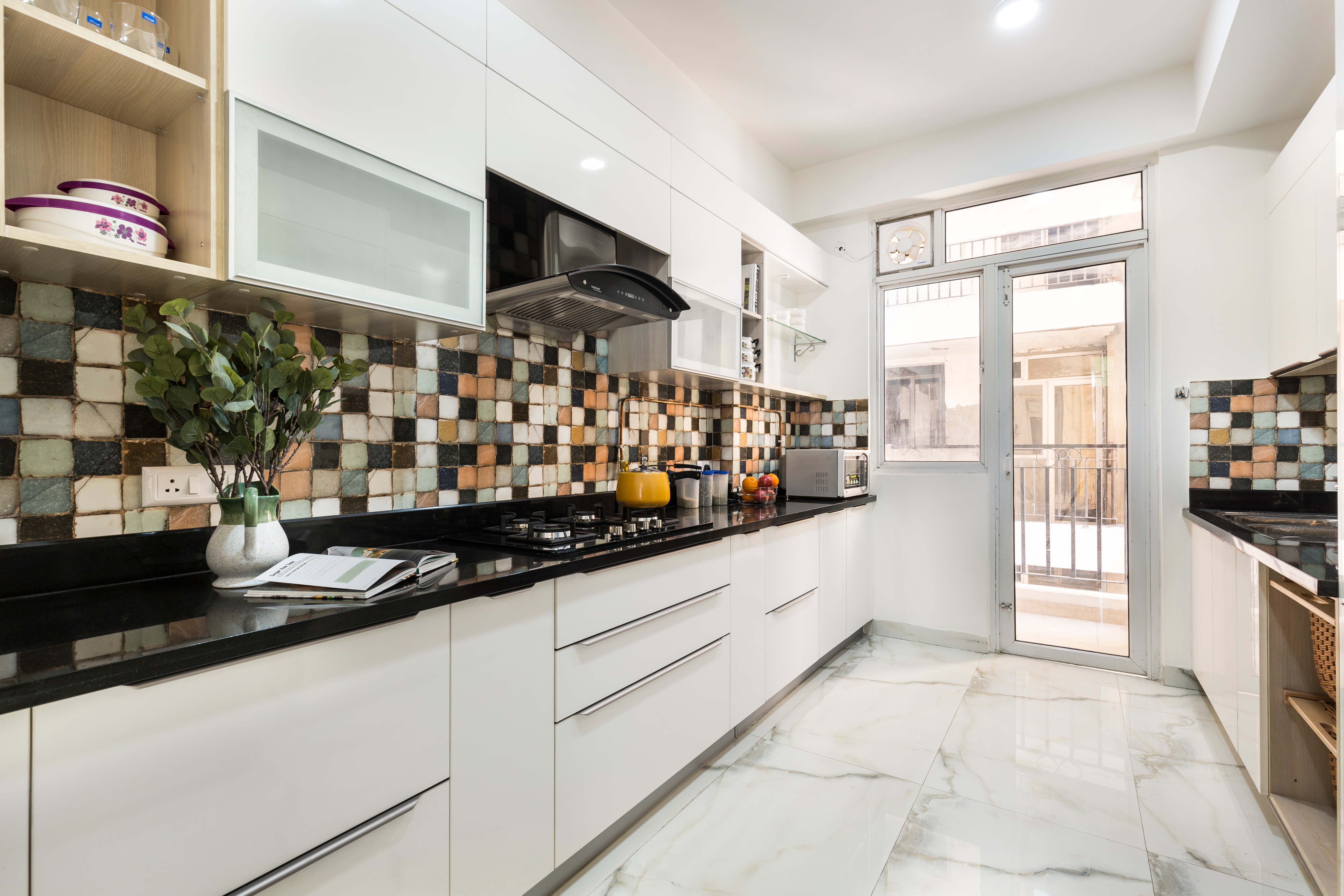 Contemporary Parallel Kitchen in Frosty White with Granite Countertop