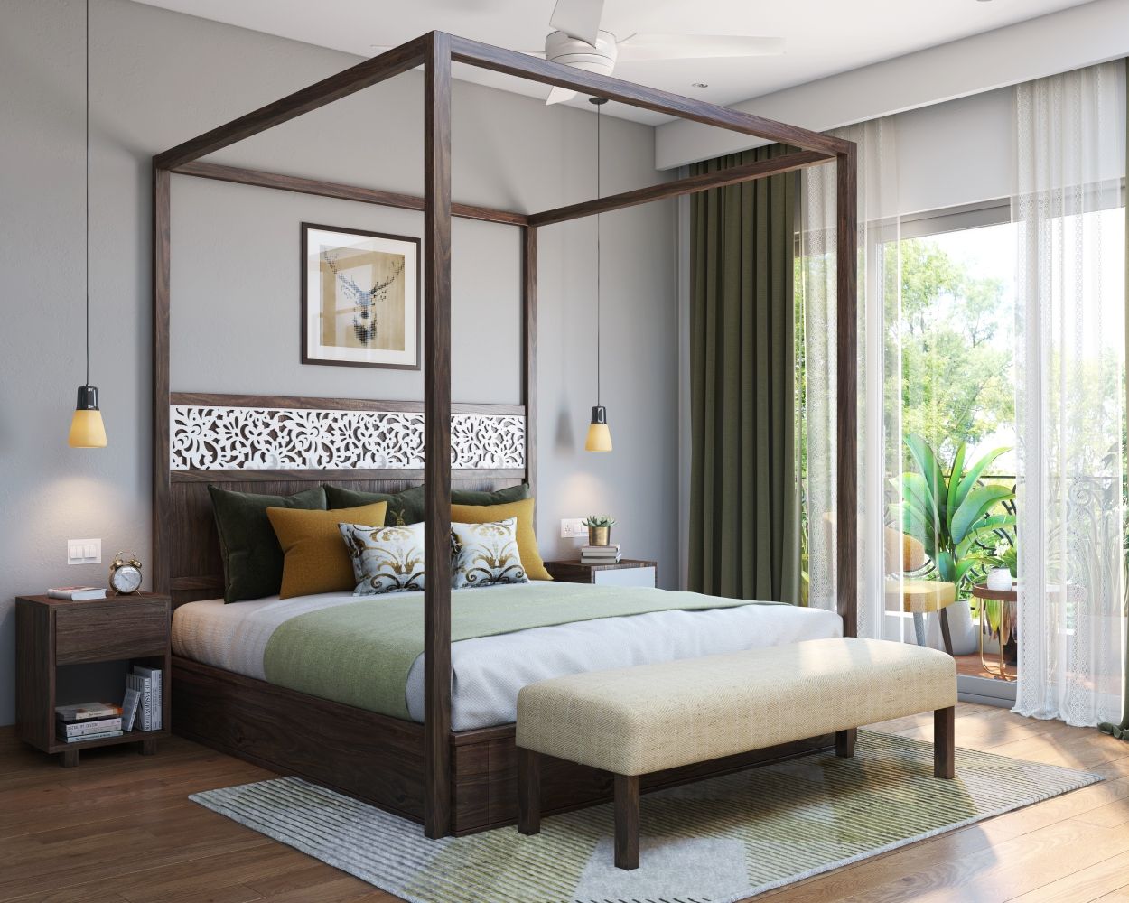 Grey Contemporary Master Bedroom Design With Four-Poster Bed