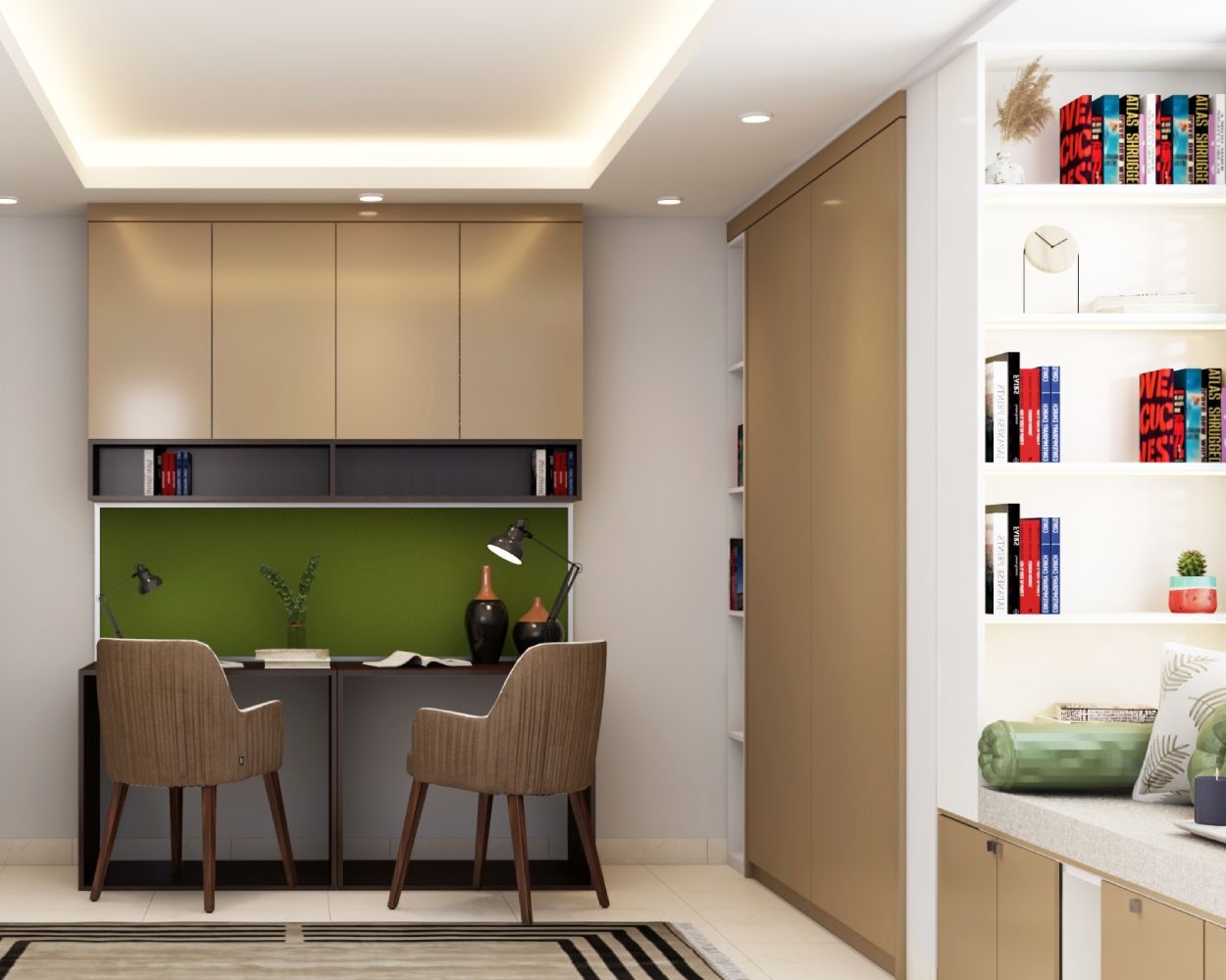 Modern Green And Beige Study Room Design For Two