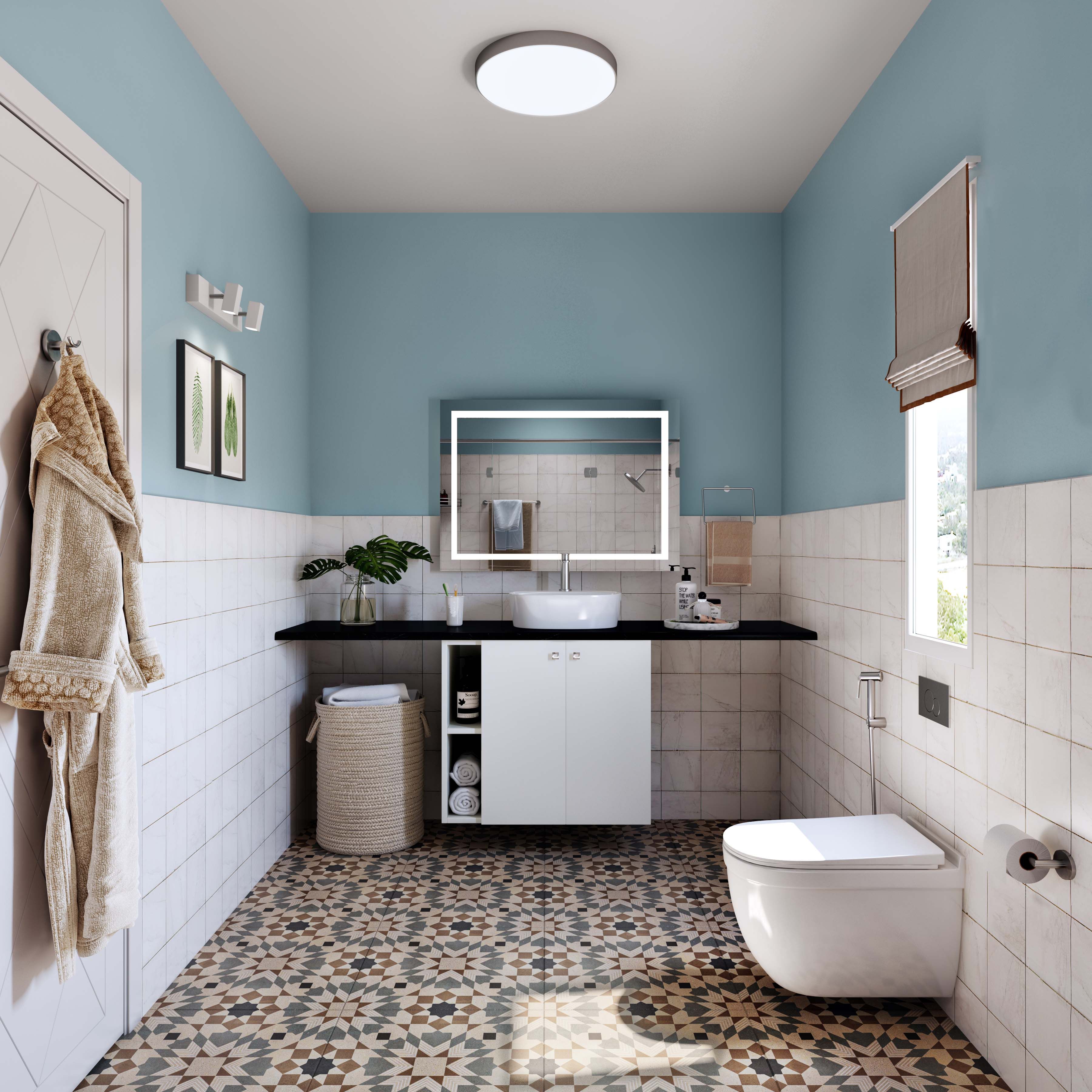 Contemporary Square Ceramic Semi-Glossy White Bathroom Tile Design
