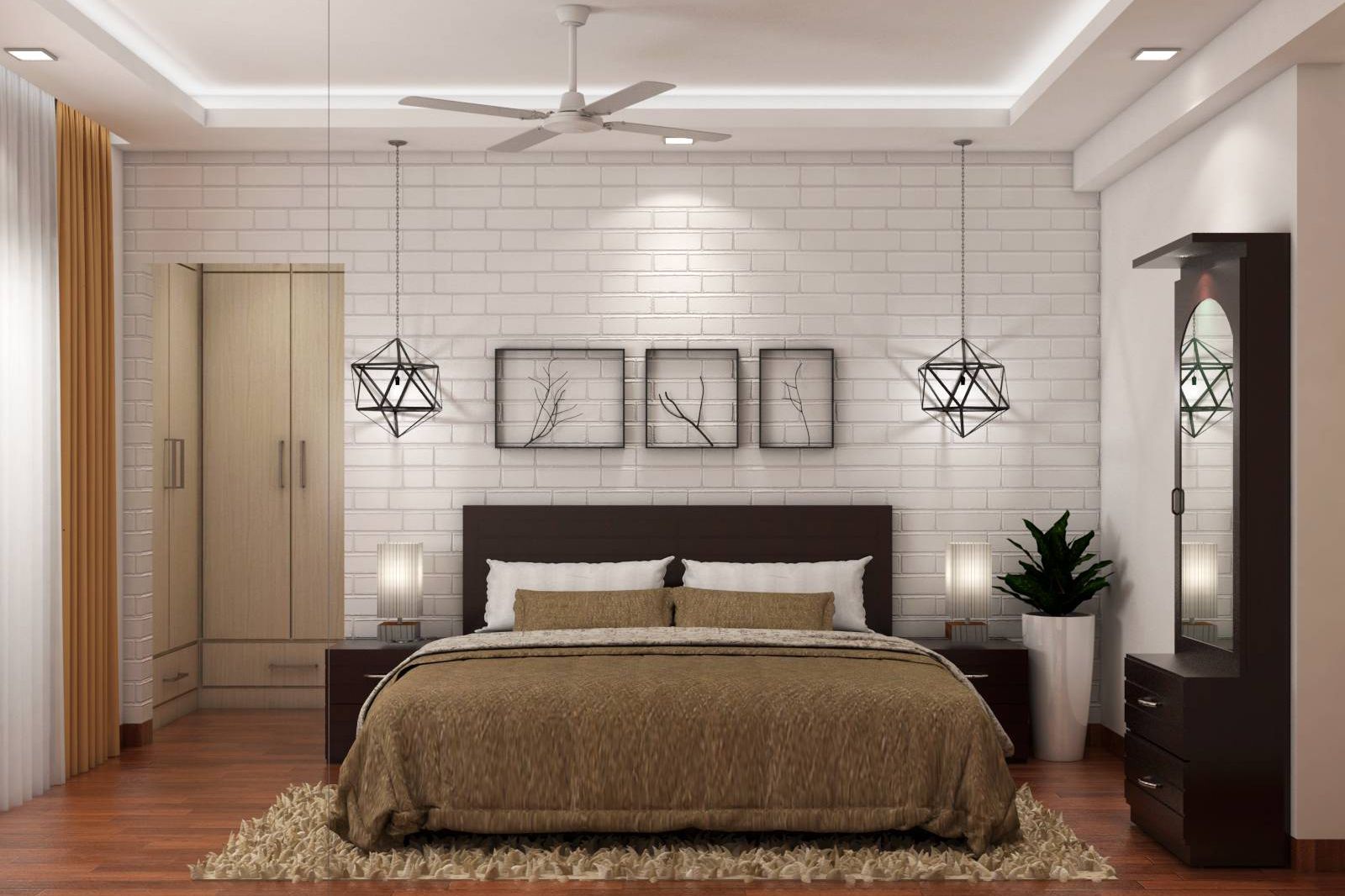 Contemporary Exposed Brick Bedroom Wallpaper Design In White