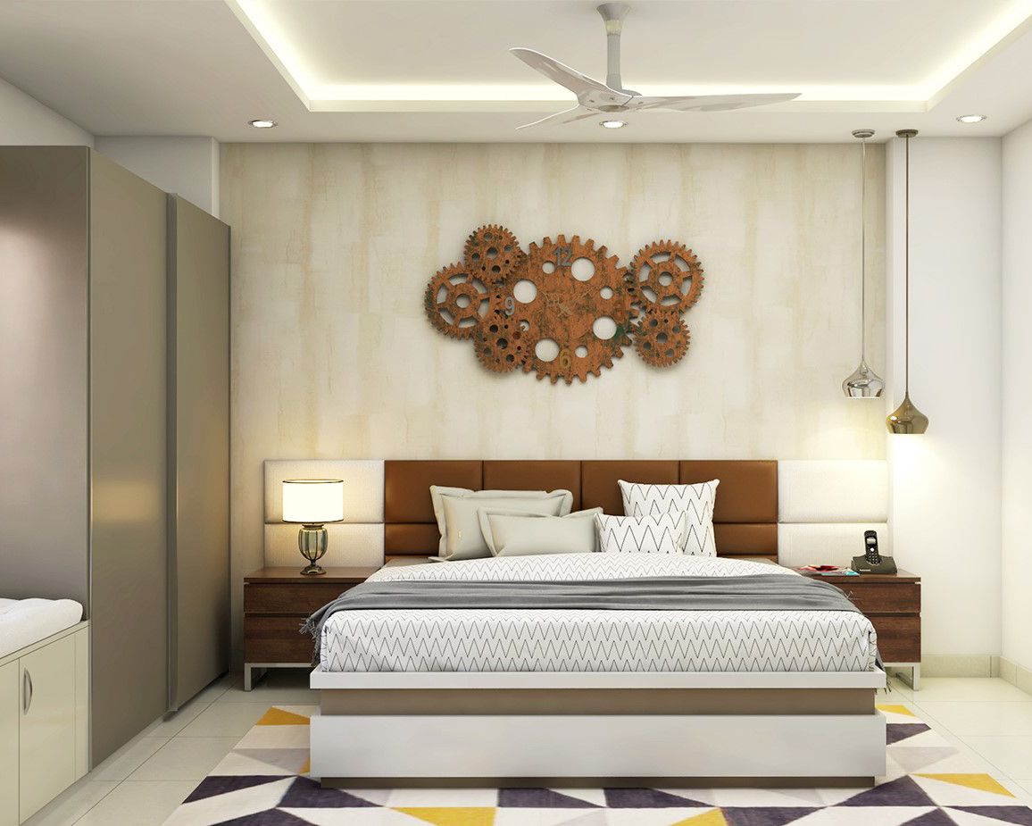 Modern Beige And White Bedroom Wallpaper Design