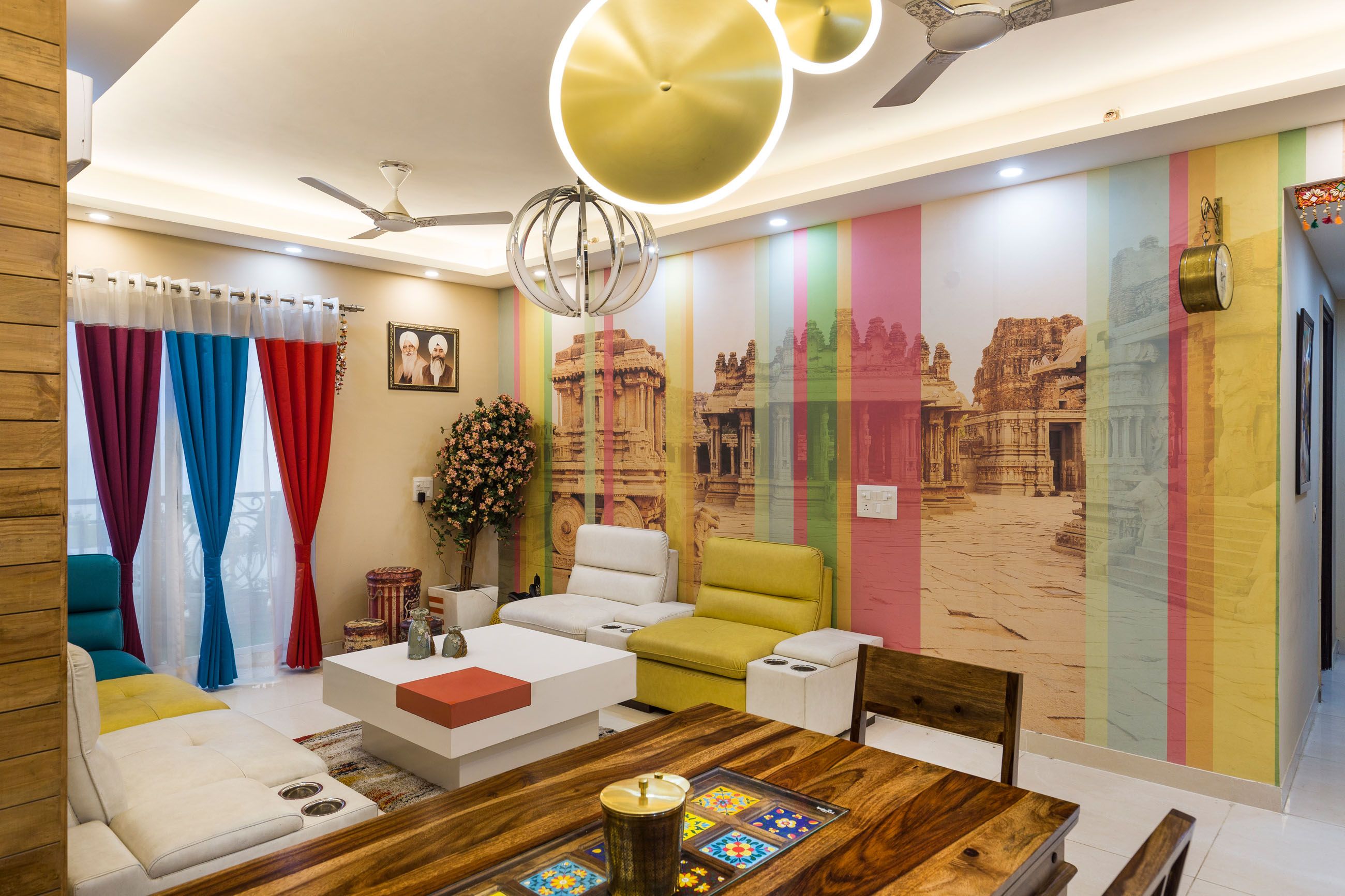 Modern Multicoloured Historic Living Room Wallpaper Design