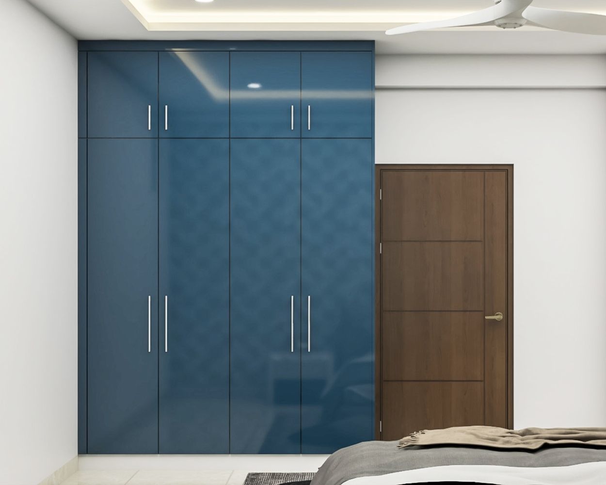 Modern Wardrobe in Shore Blue with Suede and Glossy Finish