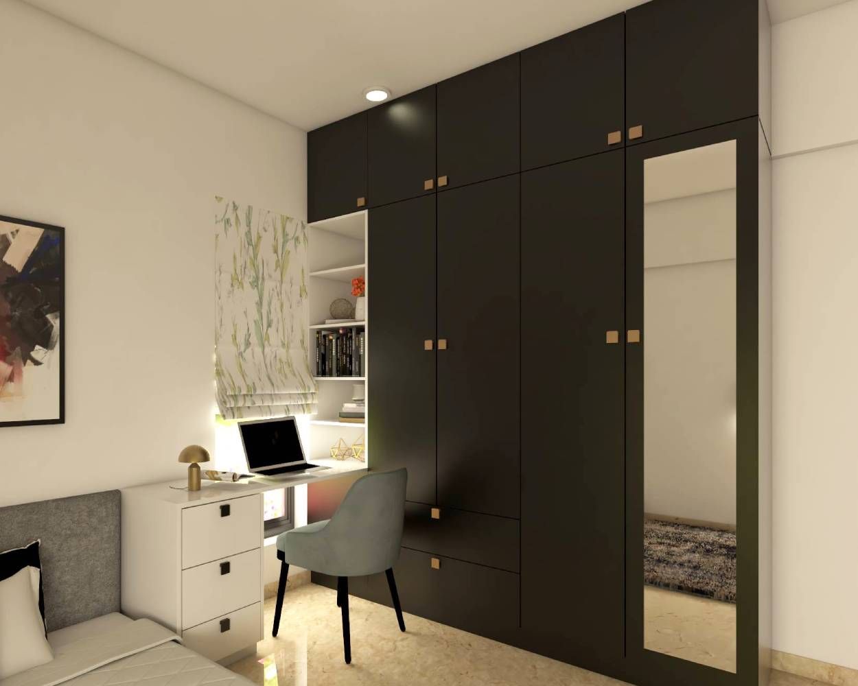 Contemporary 4-Door Swing Wardrobe Design With Mirror in Gothic Grey with Laminate Suede Finish