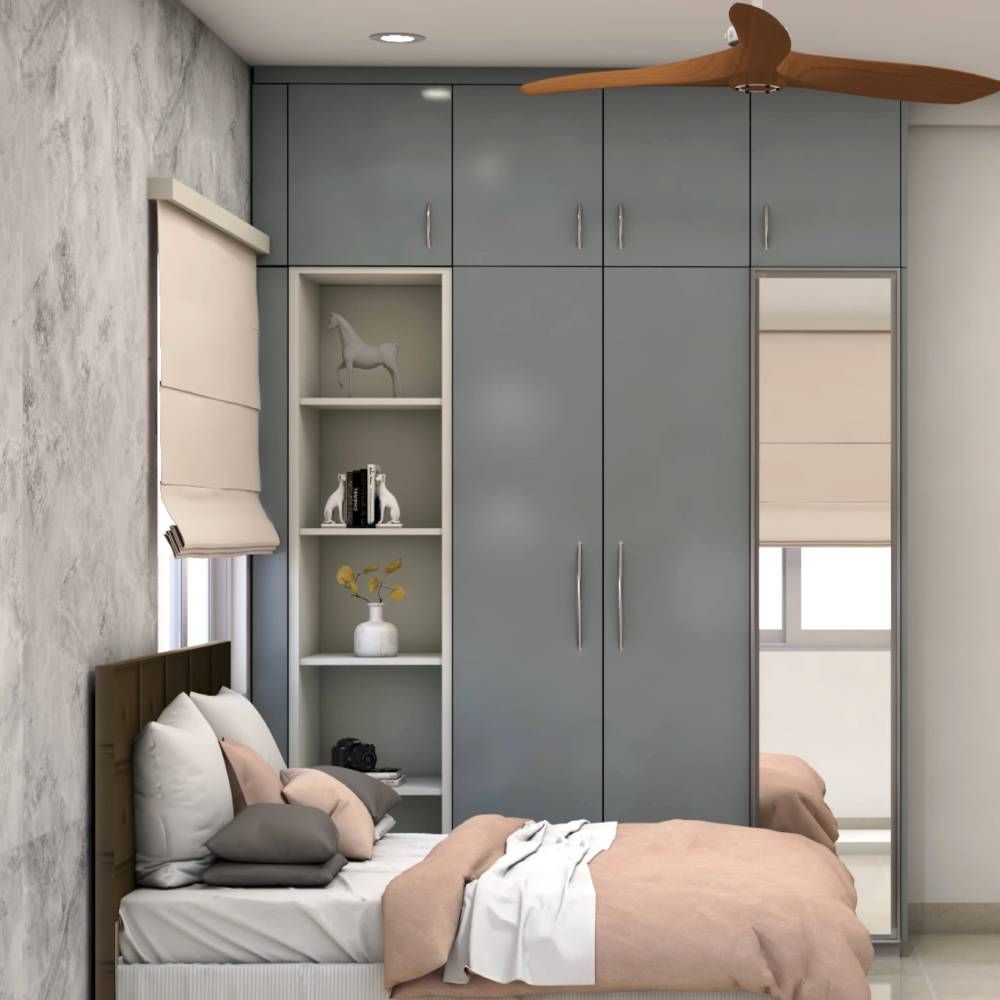 Contemporary 3-Door Swing Wardrobe Design With Mirror in Silver Frost with Laminate Suede Finish