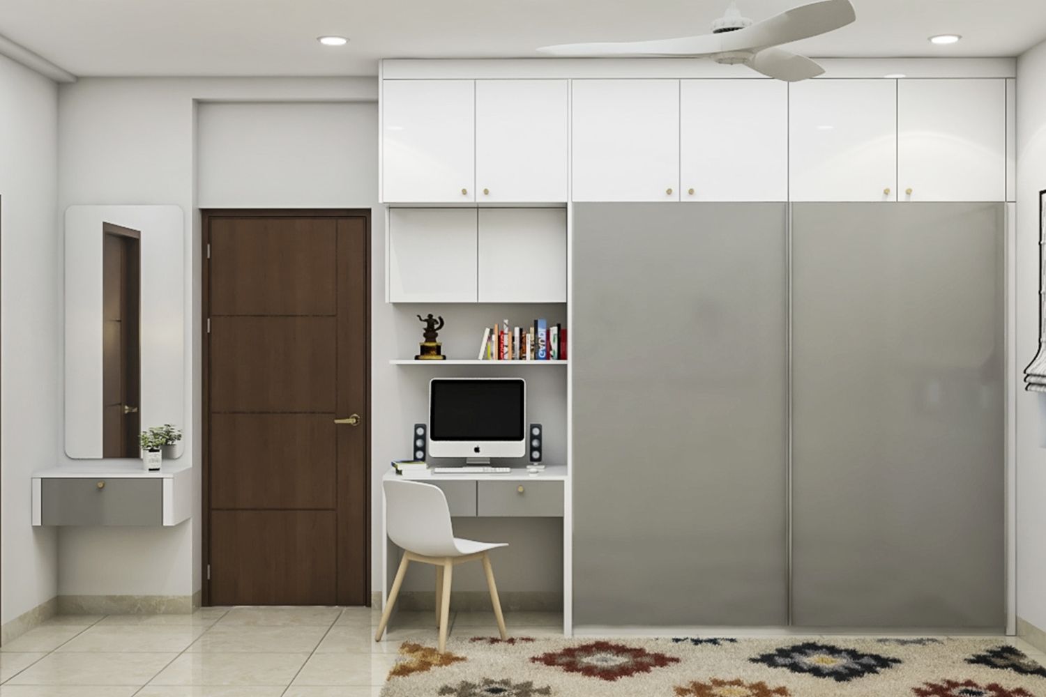 Modern Sliding Door Wardrobe in Dove Grey and Frosty White with Glossy Finish
