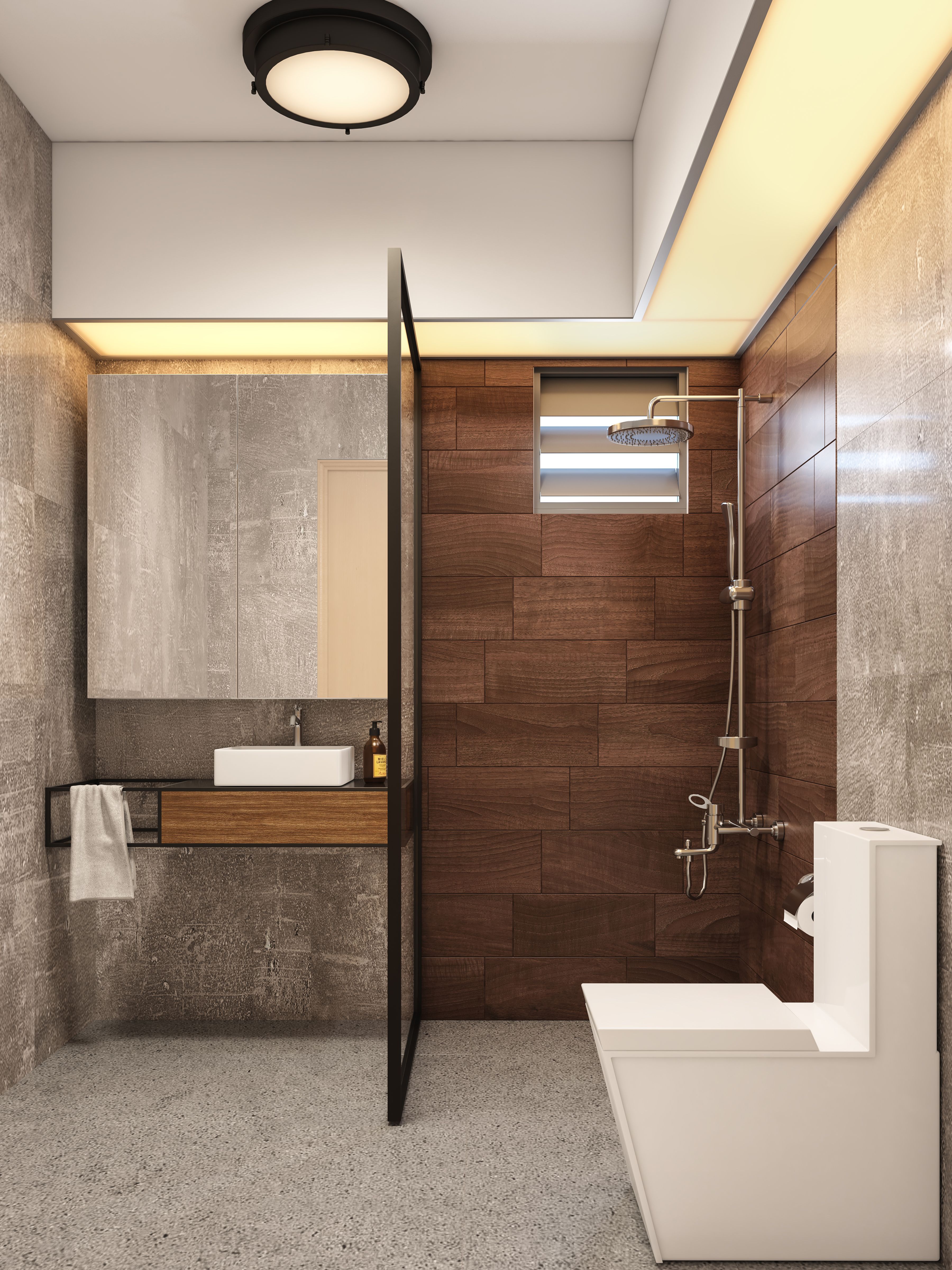 Bohemian Bathroom Design With Stone Textured Wall