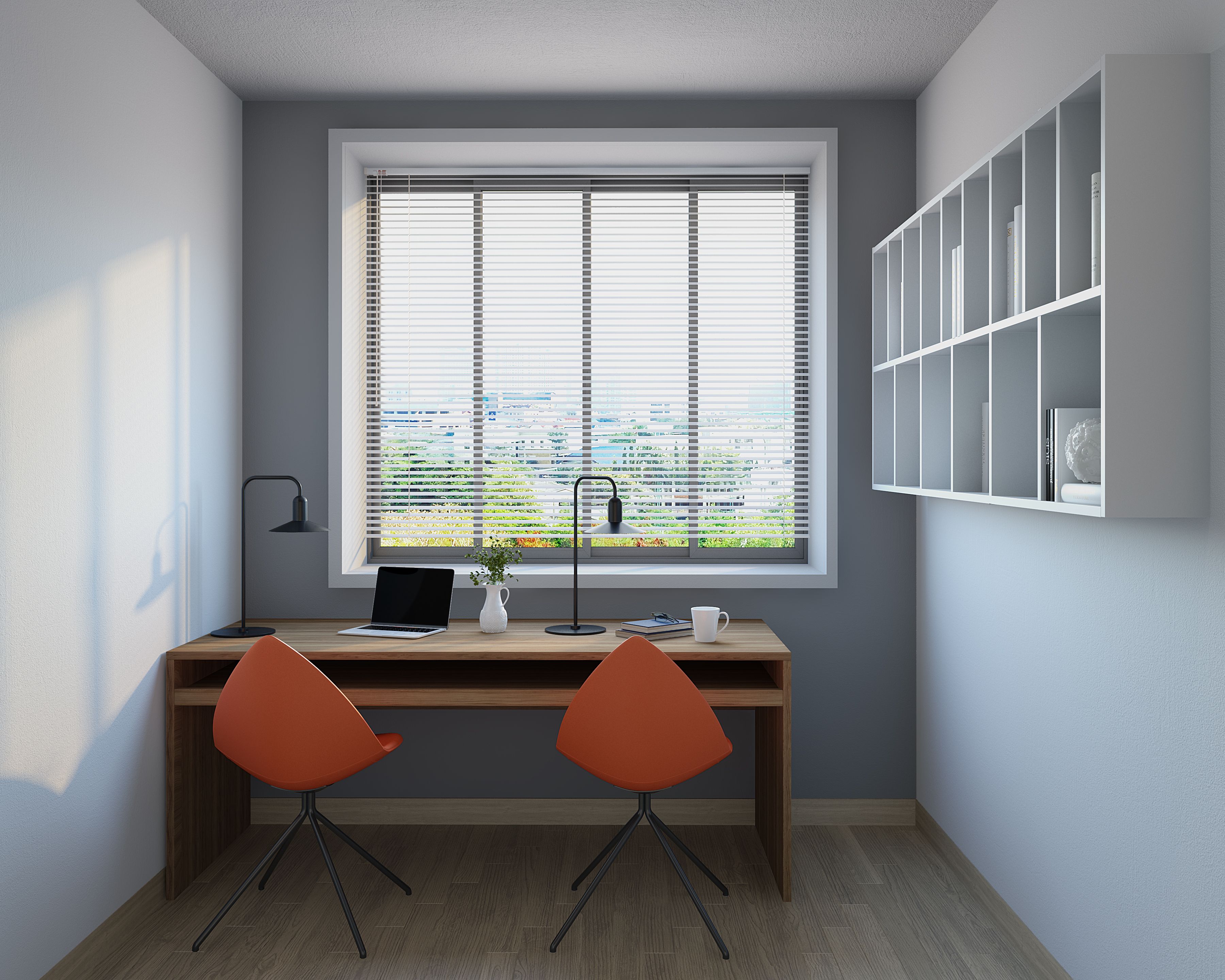 Home Office Design With Two Orange Desk Chairs