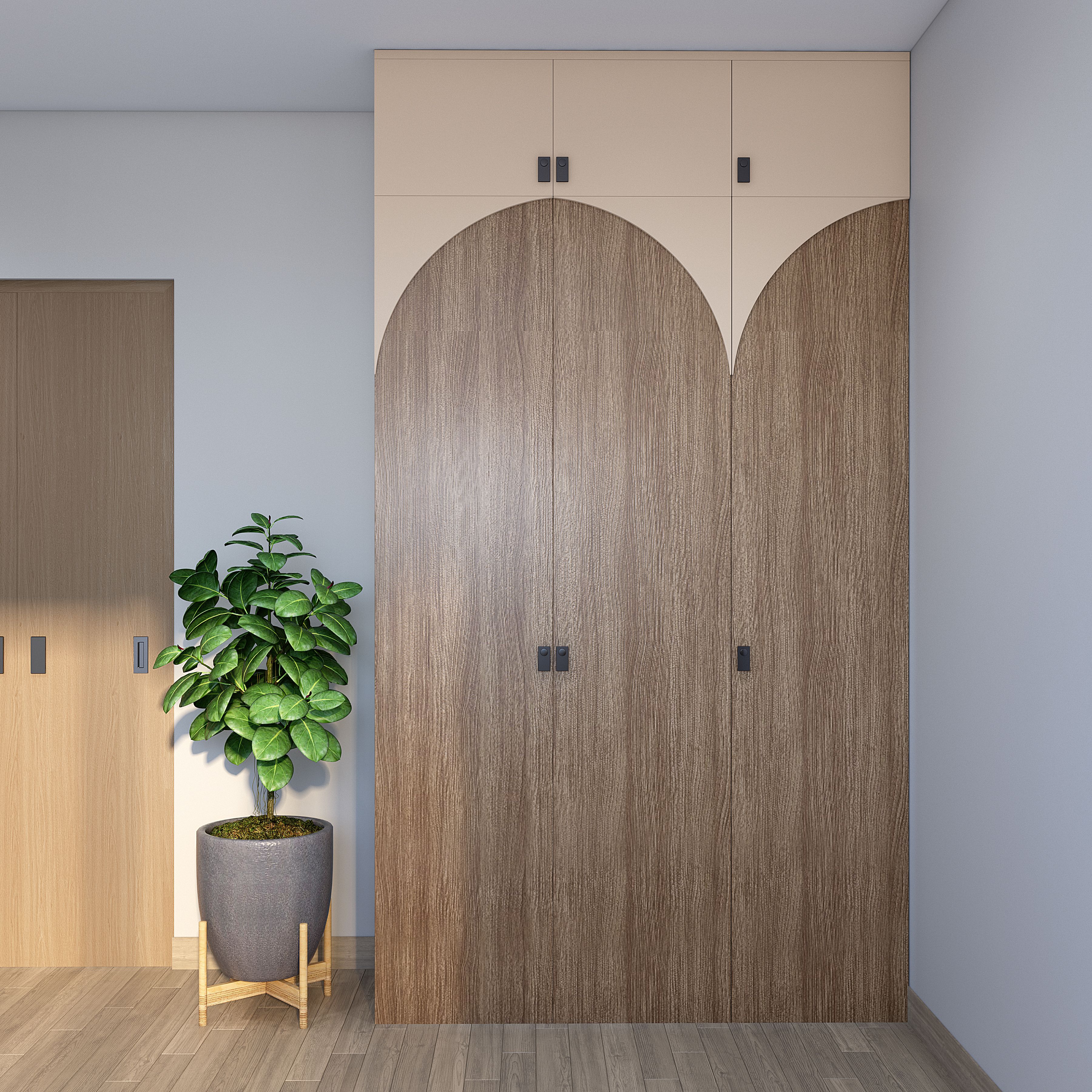 3-Door Contemporary Wardrobe Design With Loft Section