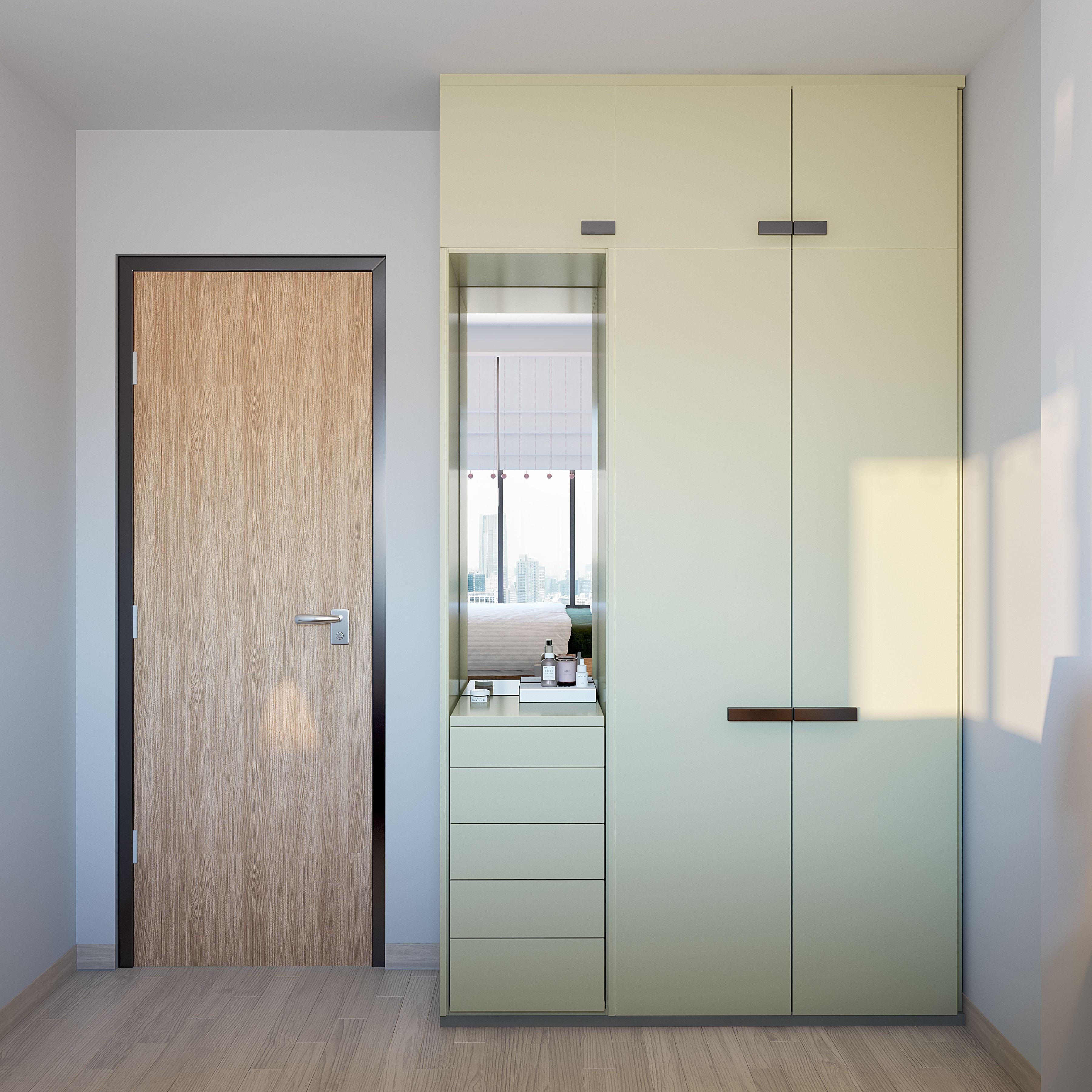 2-Door Modern Wardrobe Design With Dresser and Drawers