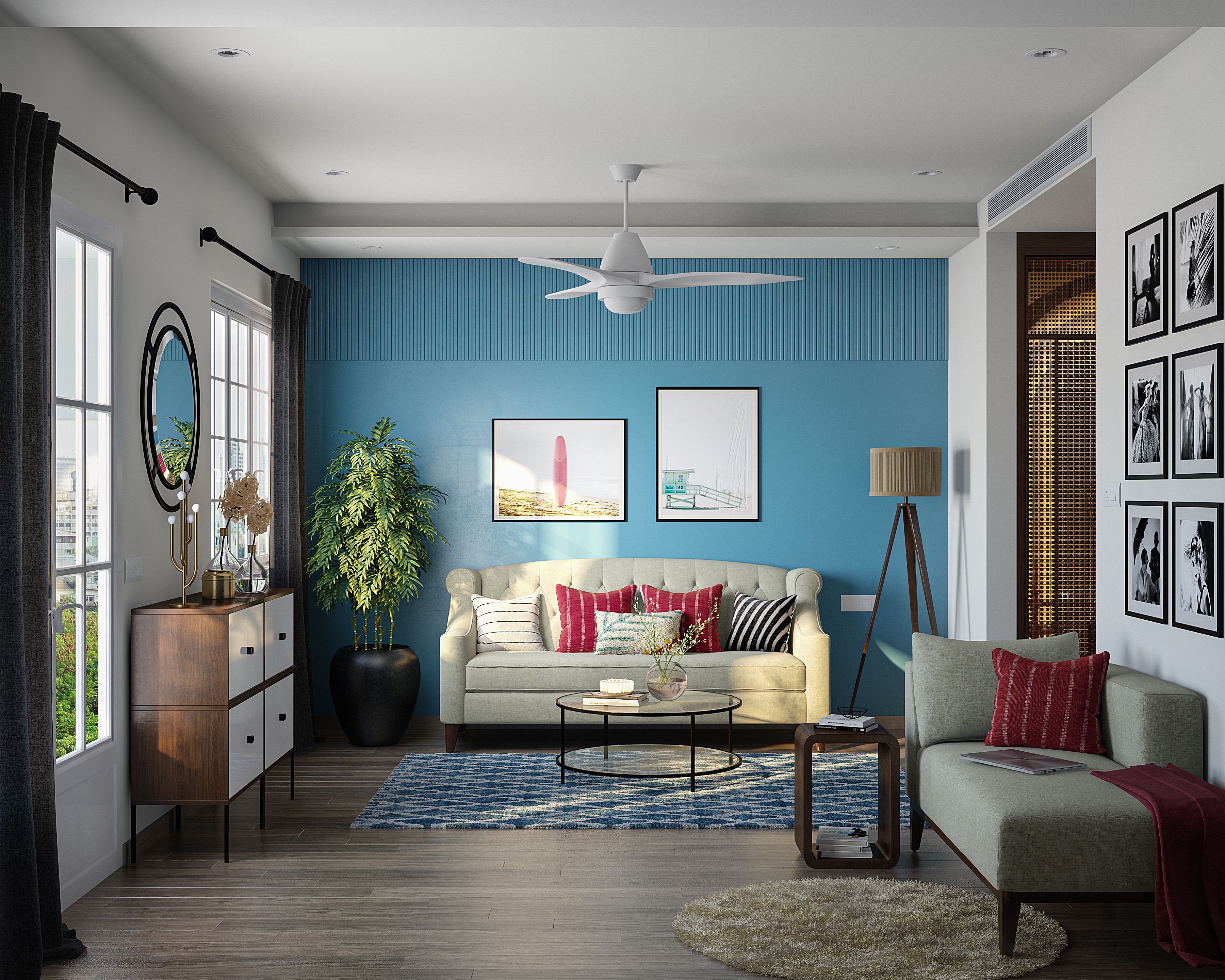 Contemporary Blue Living Room Design
