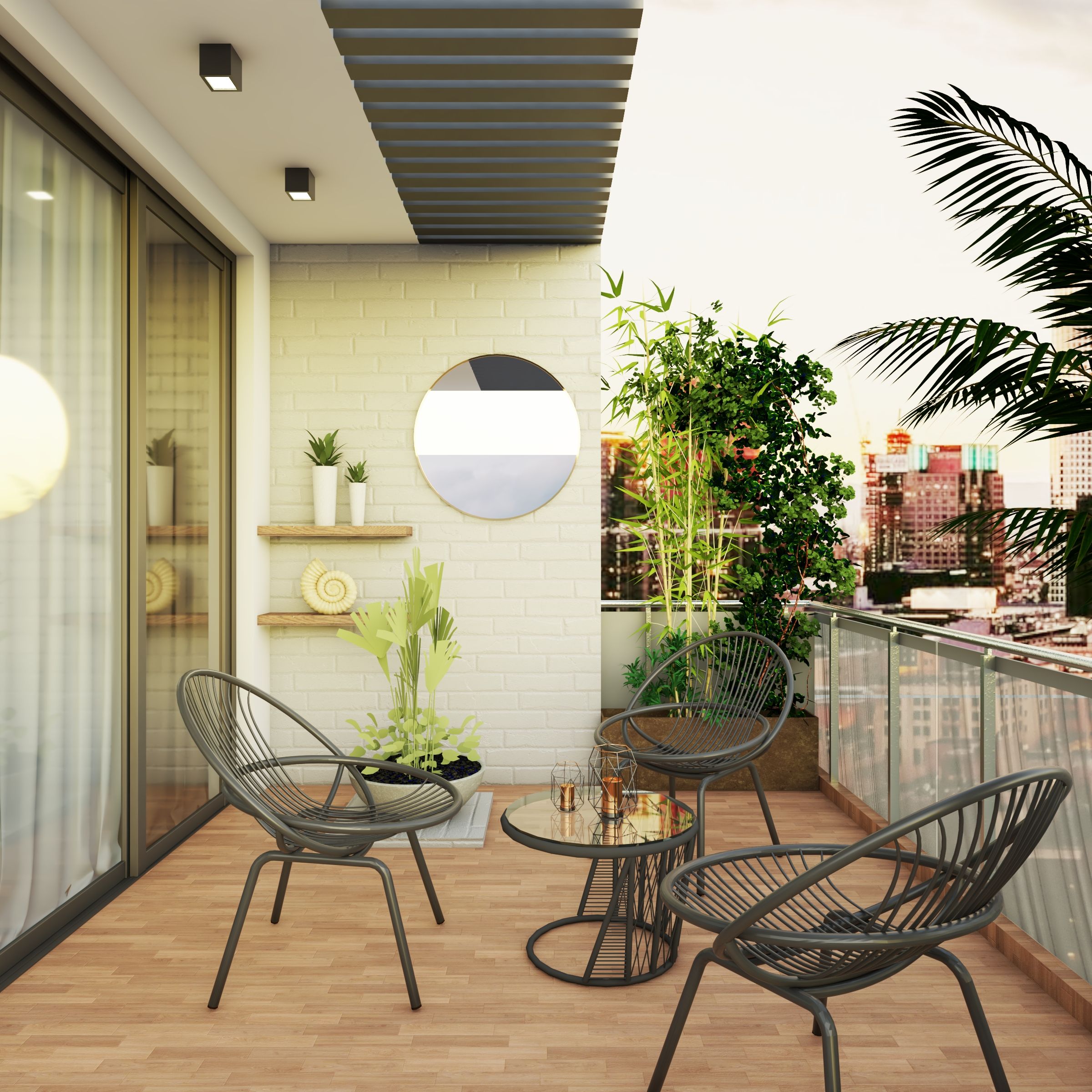 Spacious Open Balcony Design with Open Ledges and Plants