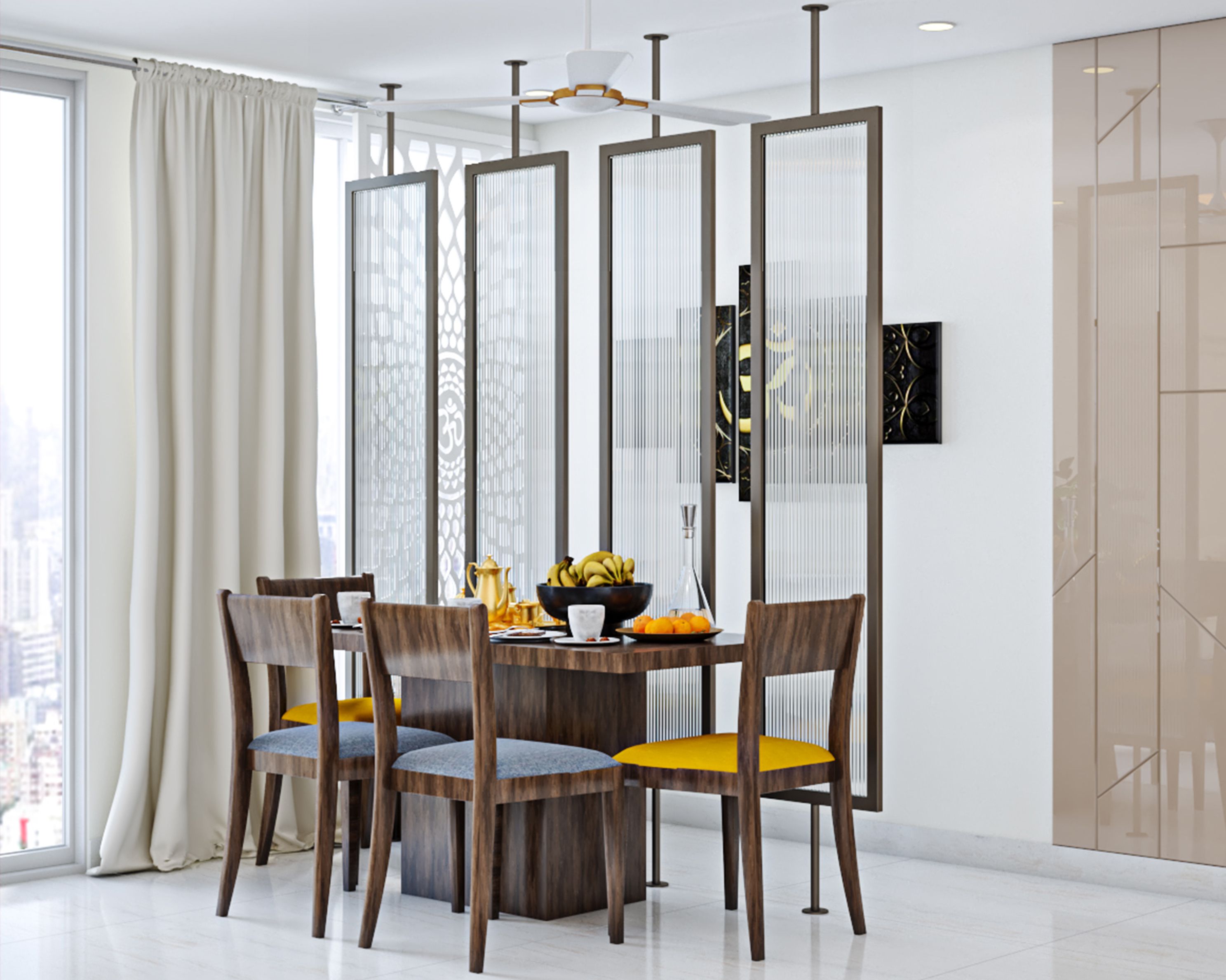 Modern Spacious 4-Seater Dining Room Design with Partition | Livspace