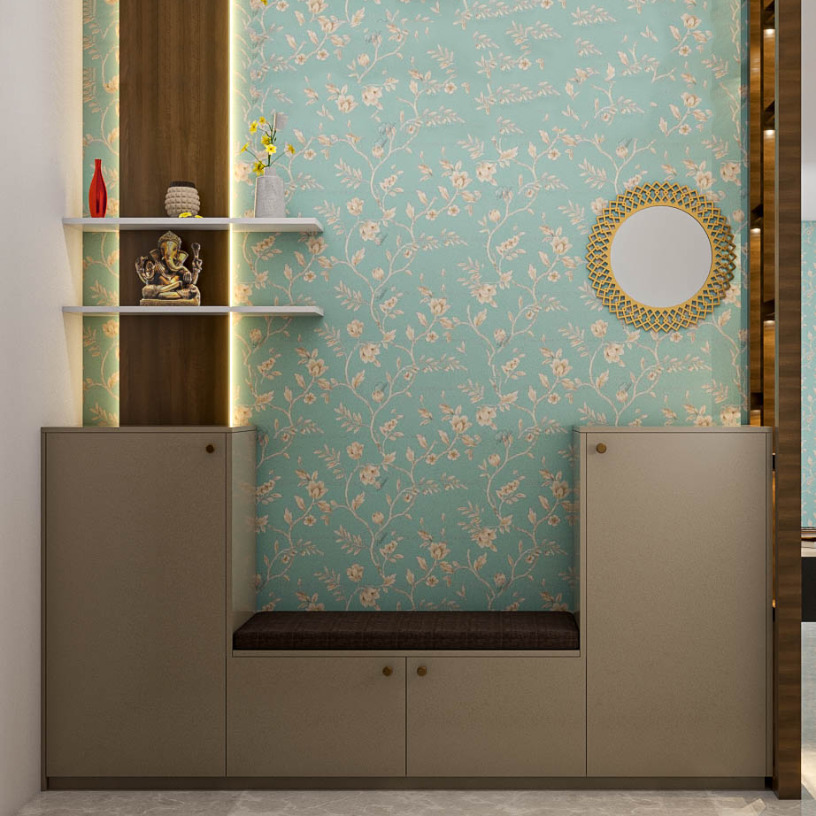 Modern Foyer Design With Aqua Wallpaper Ample Storage And Seater   Lk In Fy 0146 1648617236 ZdwY0 