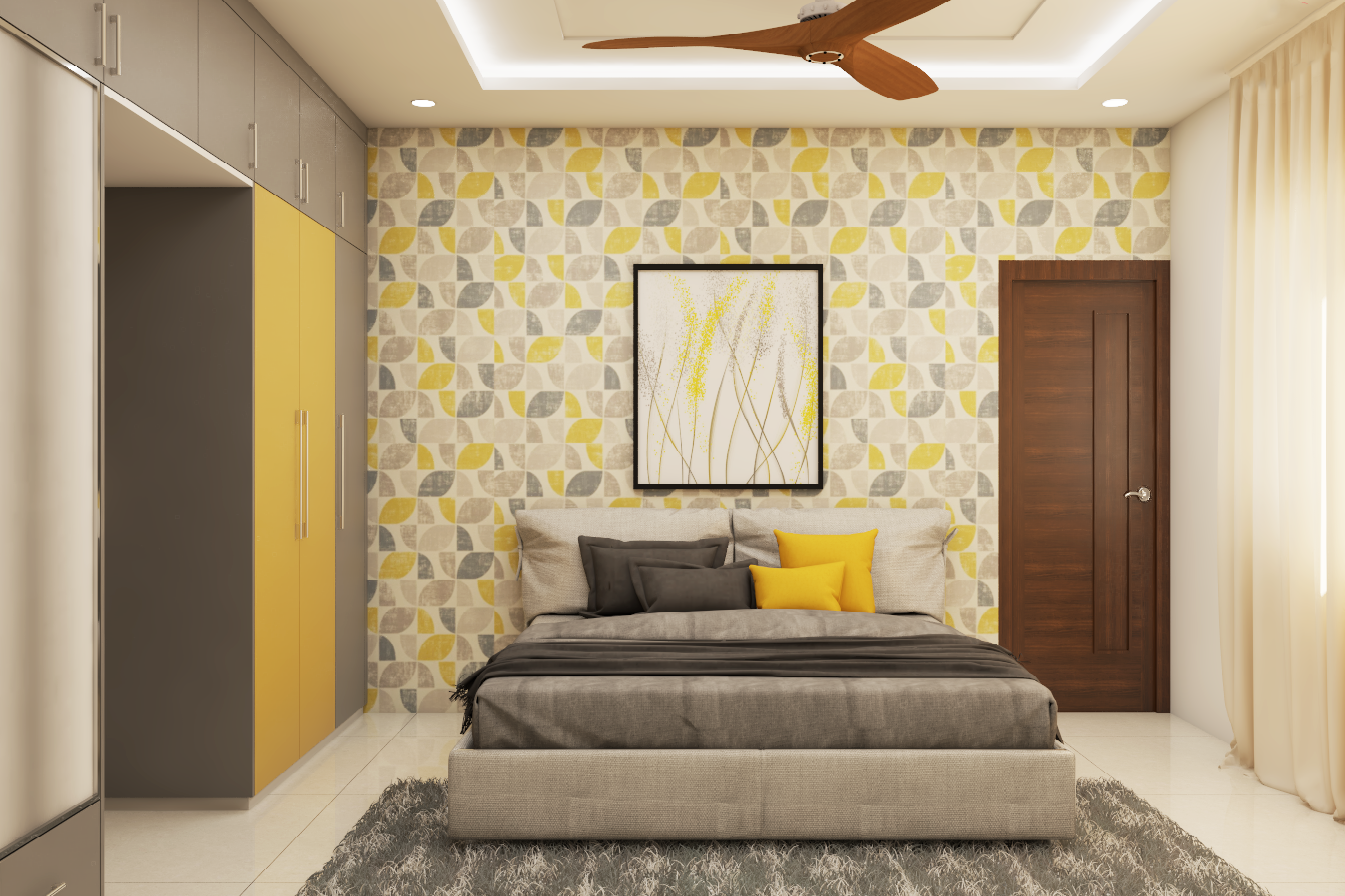Yellow and Grey Kids Bedroom With Ample Storage Livspace
