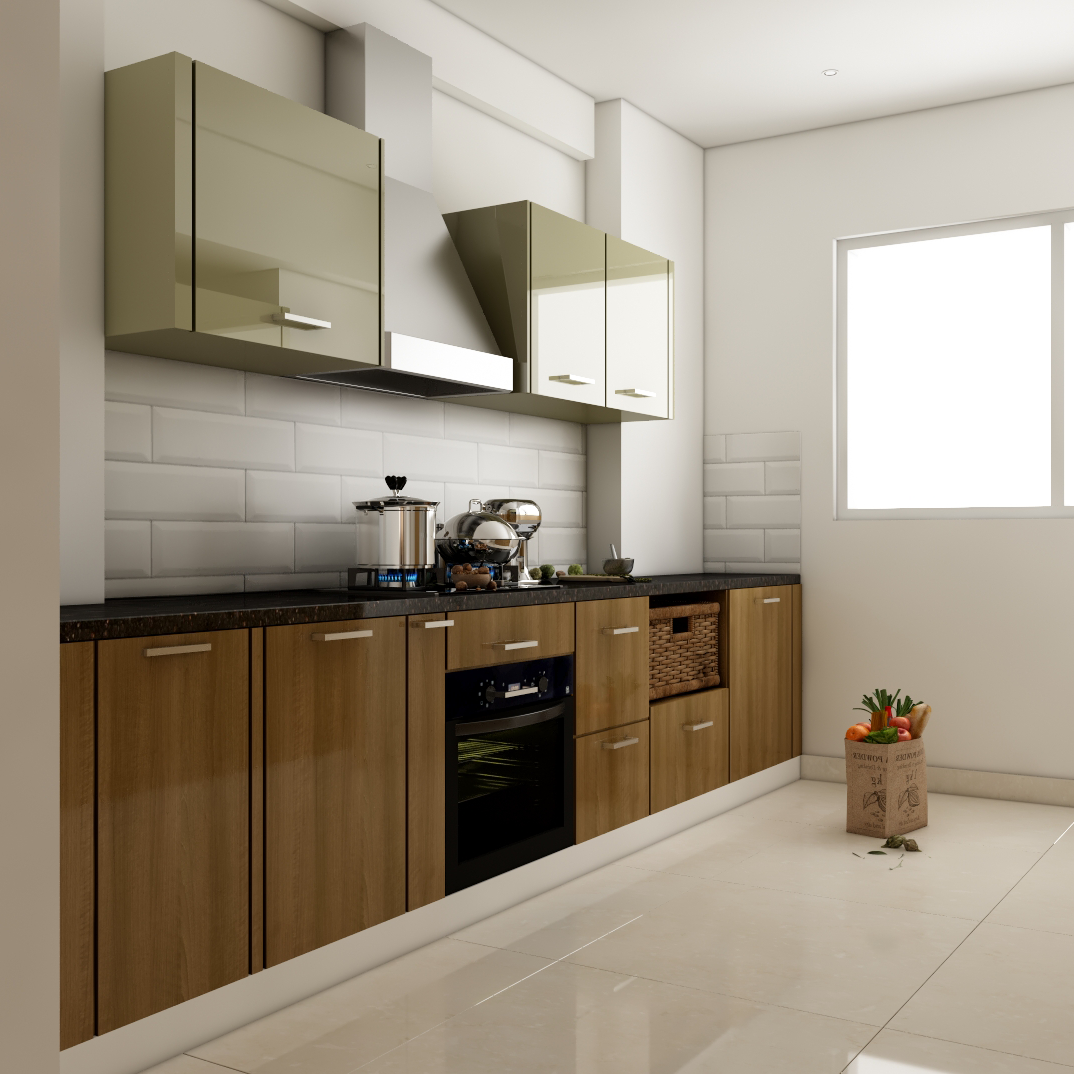 Parallel-Shaped Modern Themed Earthy Modular Kitchen Design | Livspace