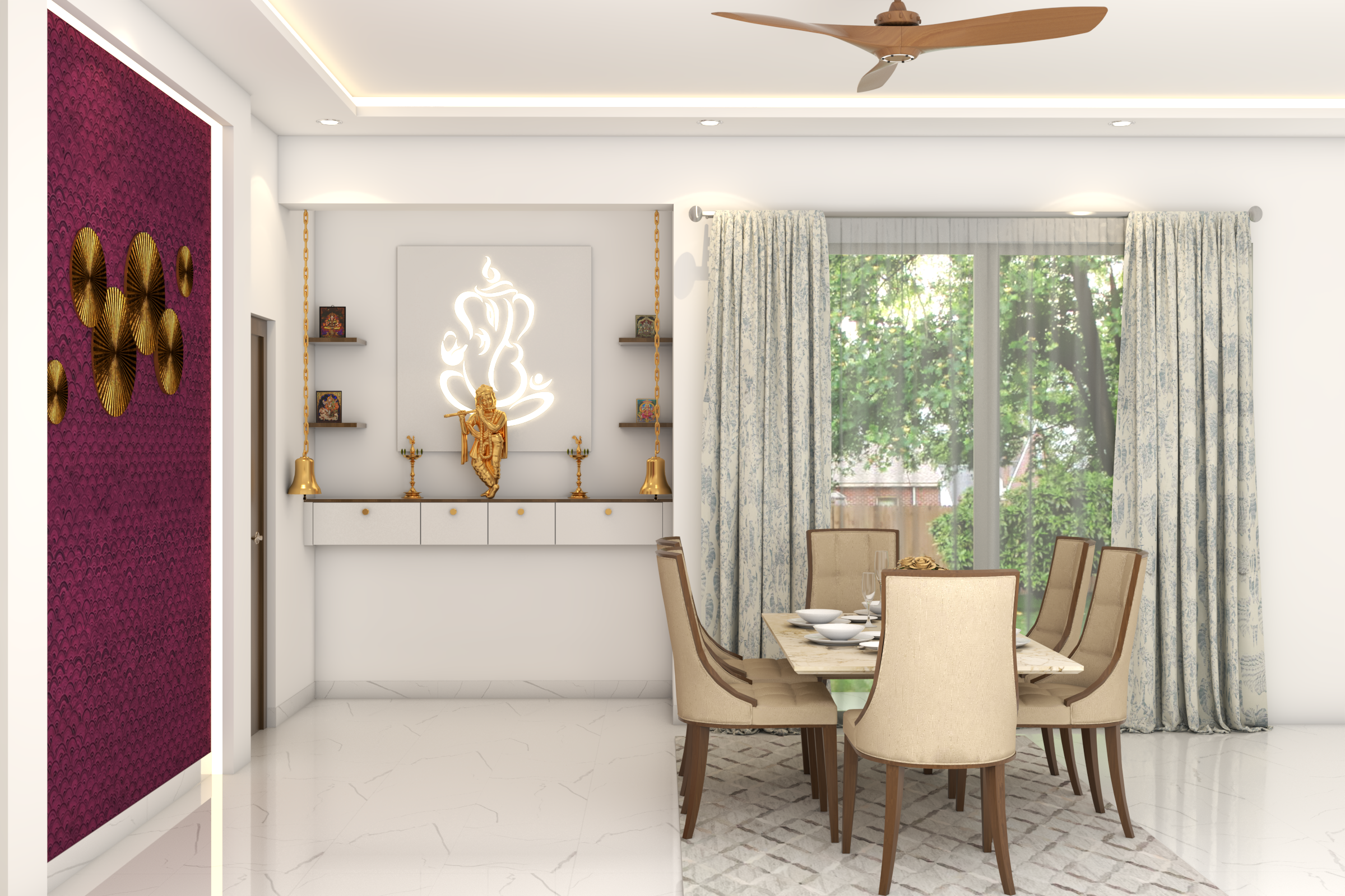 Wall-Mounted Drawer Modern Compact Pooja Room Design