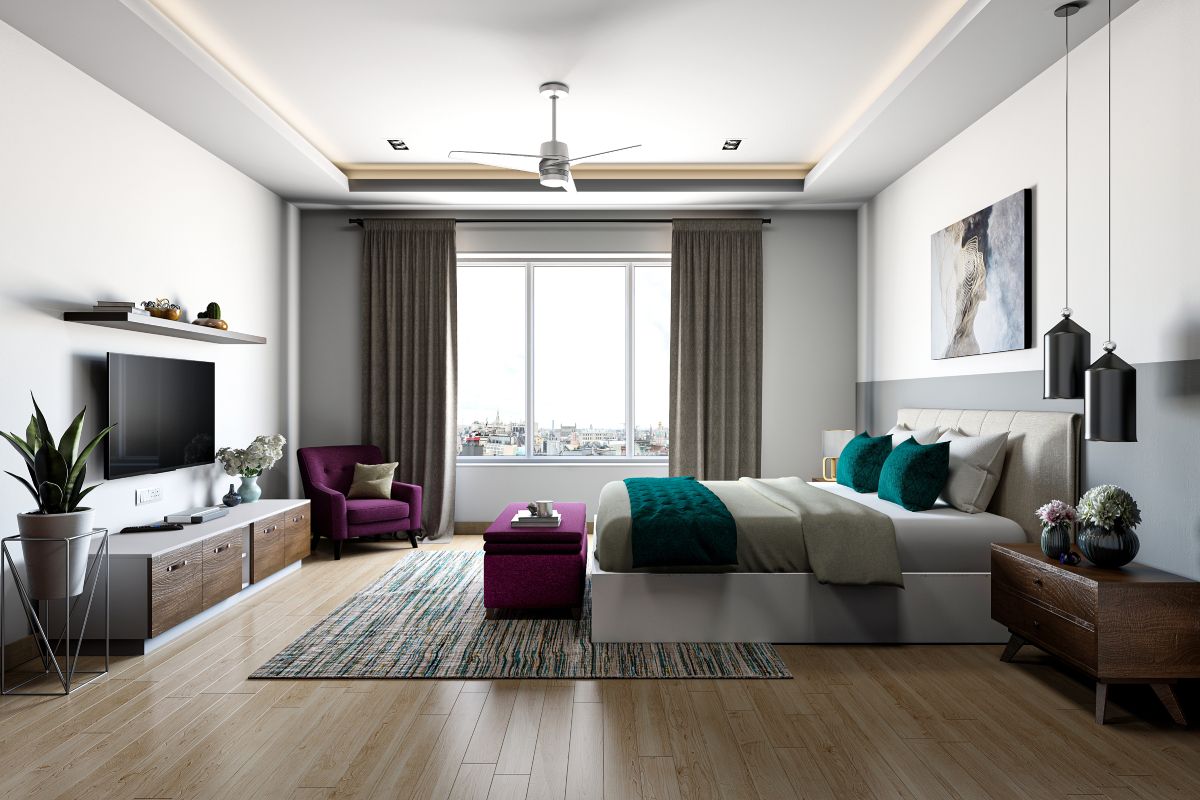 Peripheral Gypsum Rectangular Modern Bedroom Ceiling Design