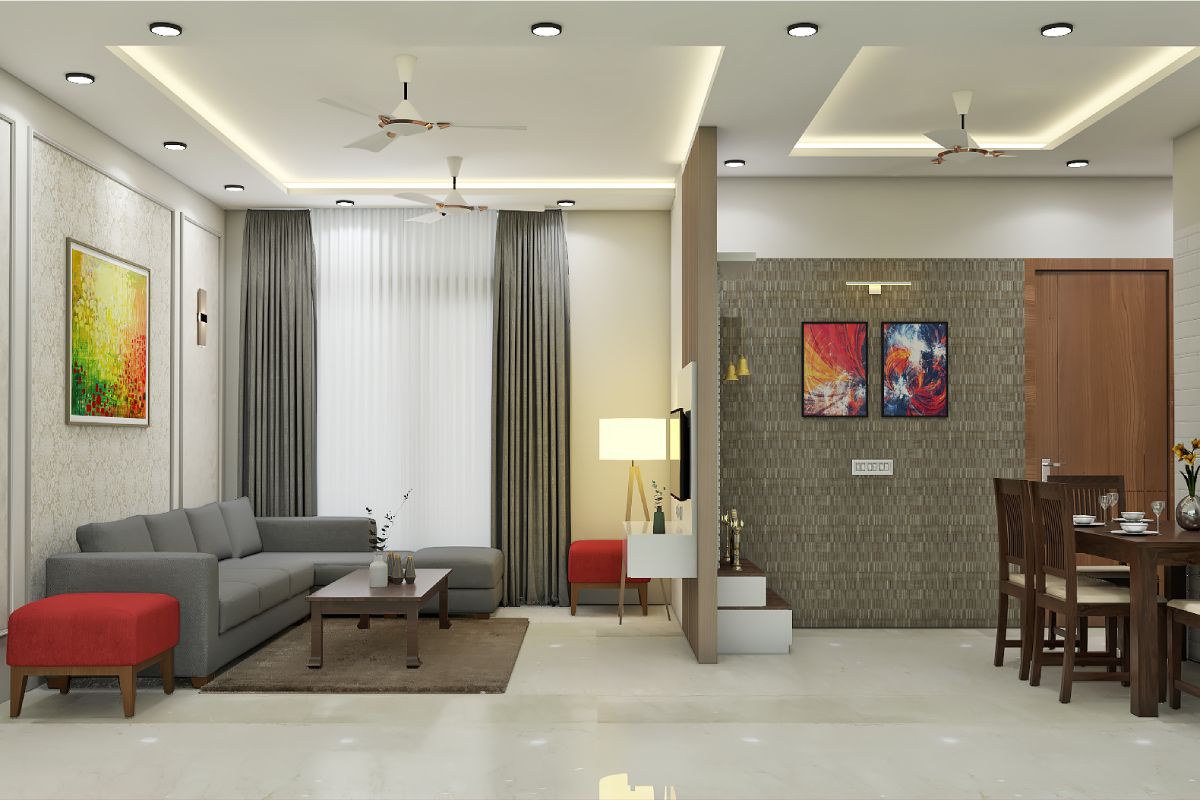 Gypsum False Ceiling Design With Recessed Lights | Livspace