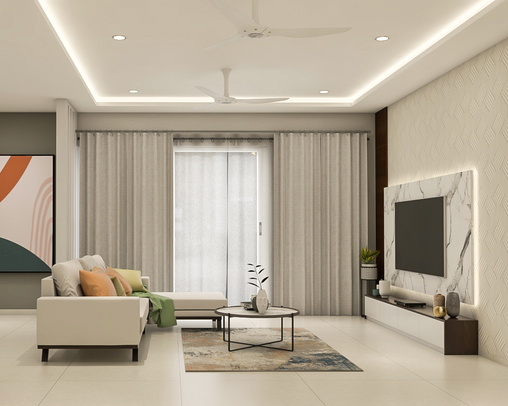 Peripheral Ceiling Design With Recessed Light Livspace