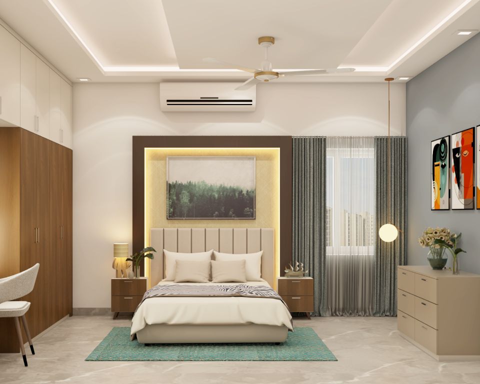 Modern Gypsum Ceiling Design With Cove And Pendant Lights For Bedrooms
