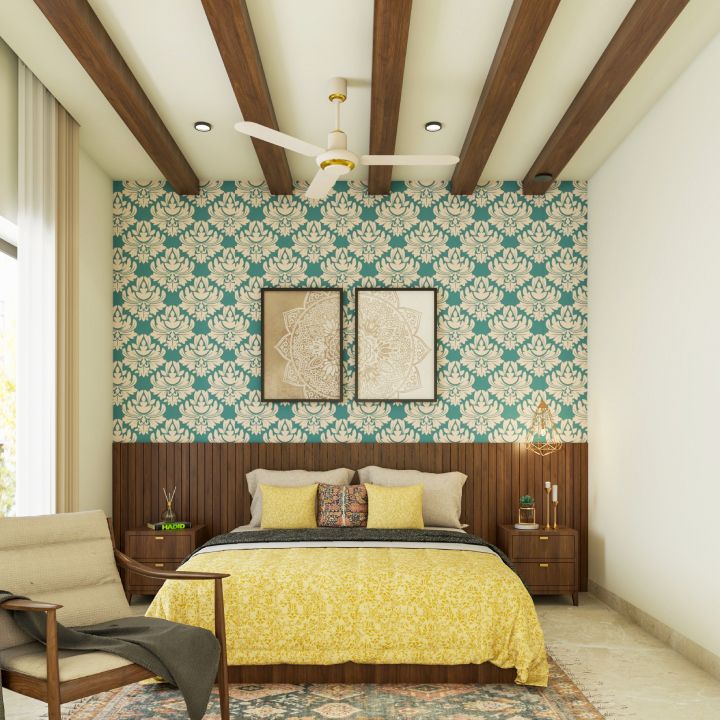 Modern Wooden False Ceiling Design With Recessed Lights For Bedrooms