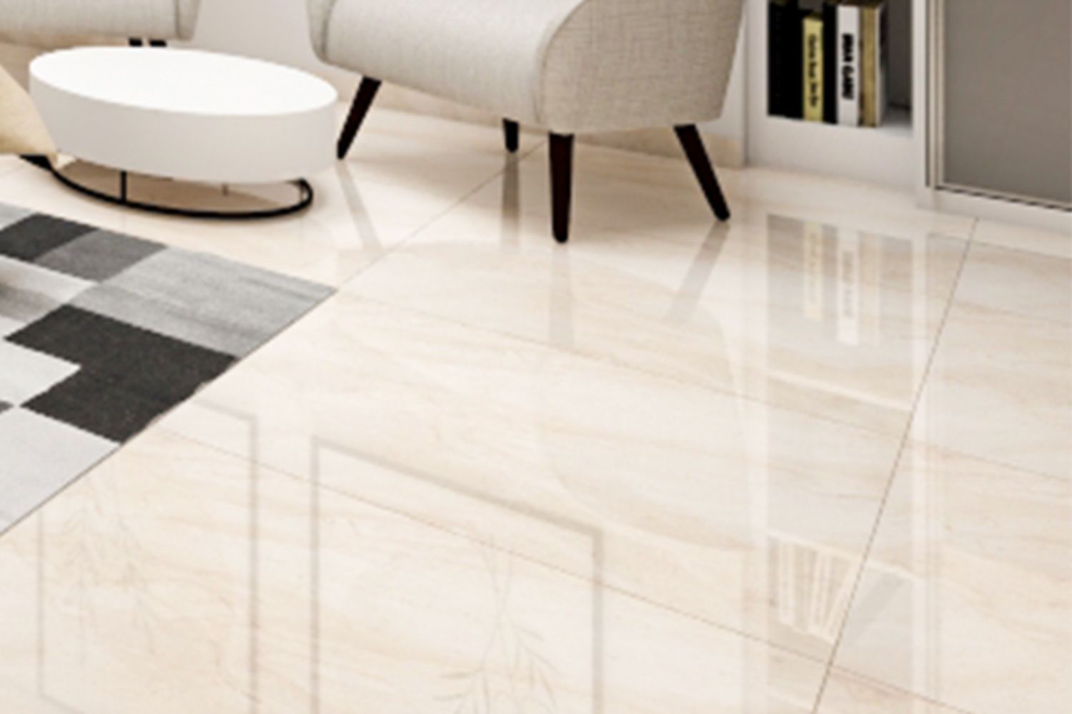 Modern Beige Flooring Design With A Glossy Finish